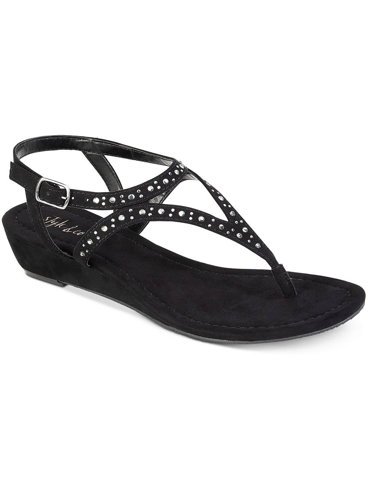 Style & Co Hareett Womens Embellished Manmade Slingback Sandals In Black