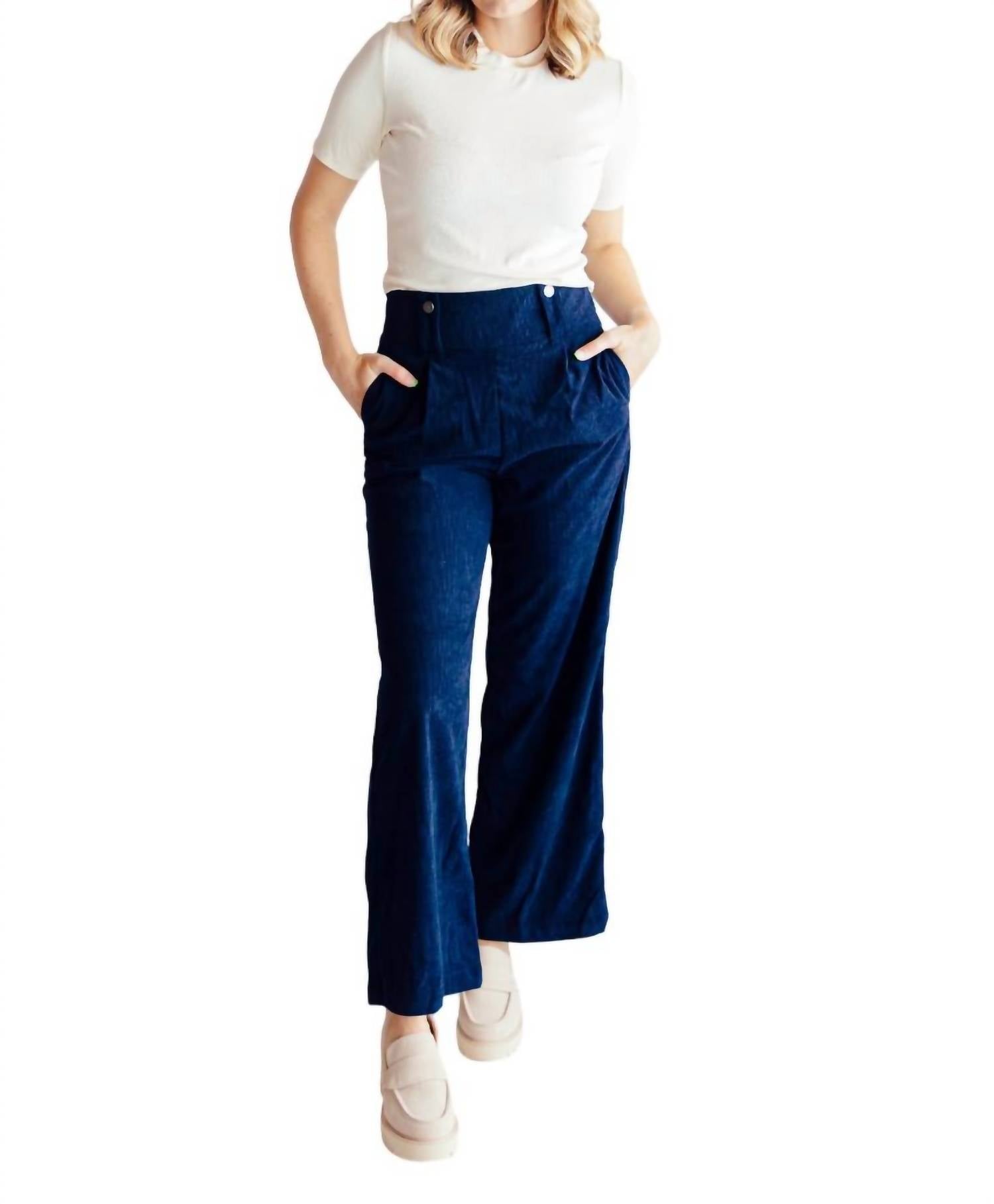 Shop Crescent Taylor Corduroy Cotton Pants In Navy In Blue