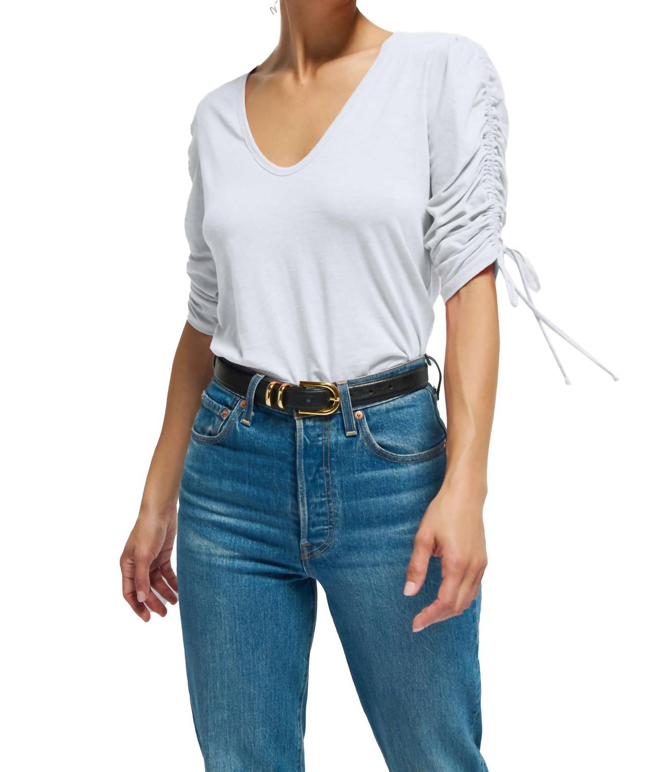 NATION LTD PRIMA SHIRRED SLEEVE TOP IN WHITE