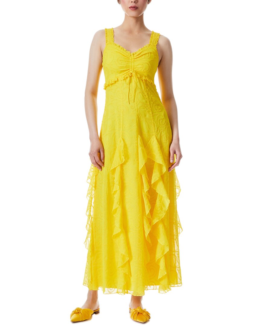 Alice And Olivia Ruffled Broderie Anglaise Voile Maxi Dress In Yellow
