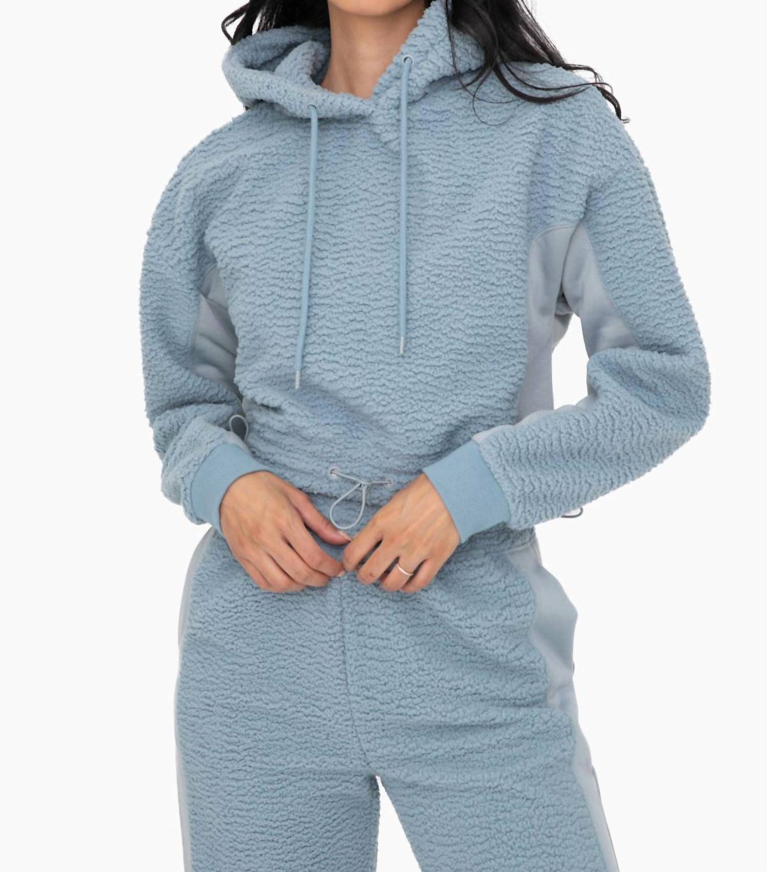 Shop Mono B Boxy Sherpa Pullover Hoodie In Smoke Blue