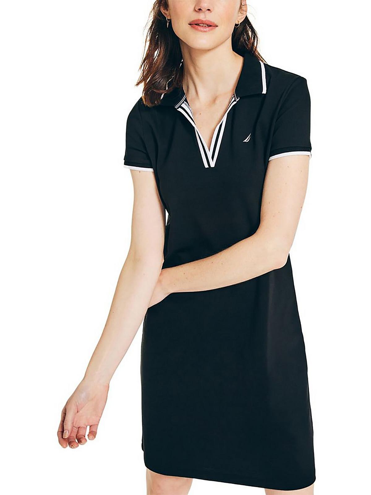 Shop Nautica Womens Mini Split Neck Shirtdress In Black