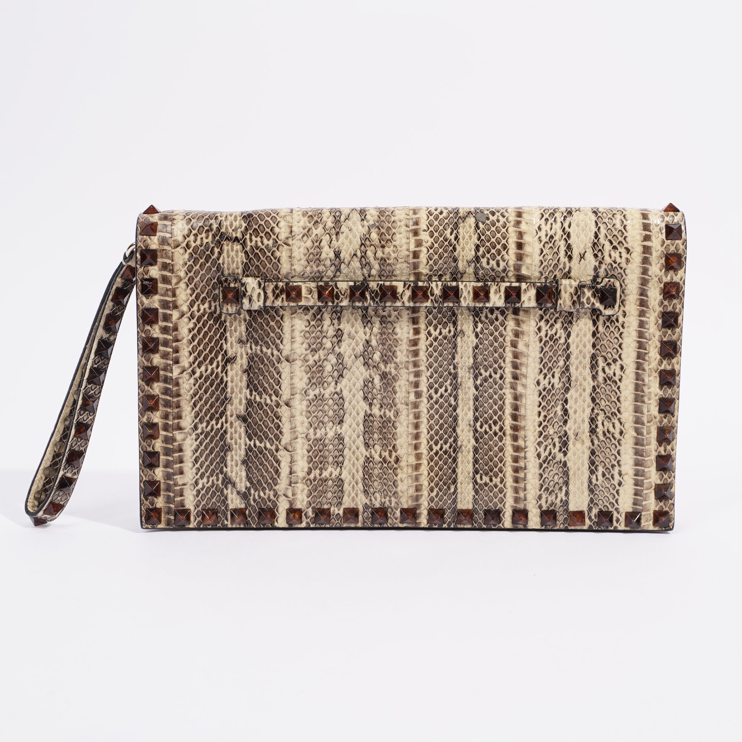 Valentino Garavani Rockstud Clutch Python Clutches & Evening Bags In Beige