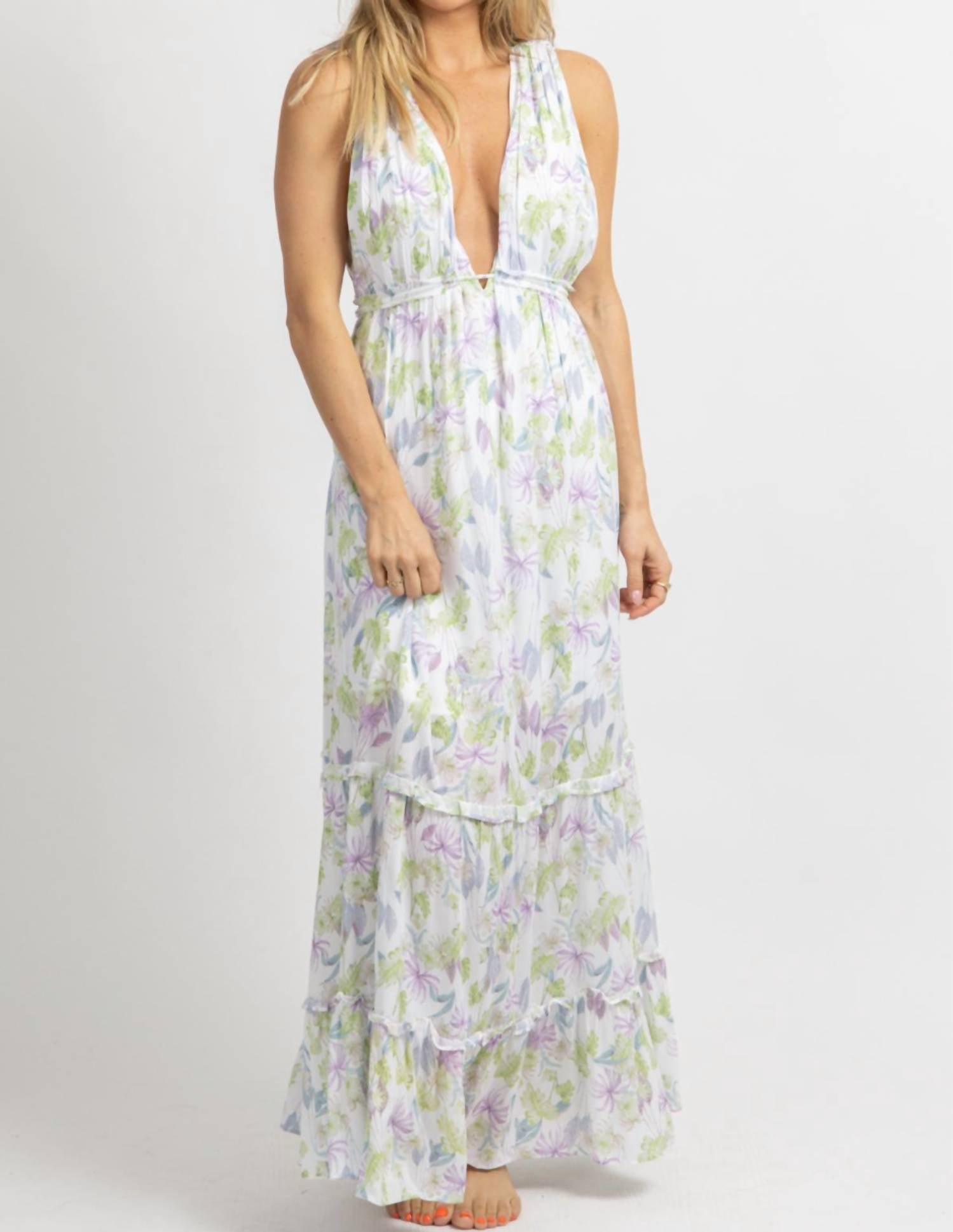 Shop Fate By Lfd Floral Tassel Tie Maxi Dress In Lavender In Multi