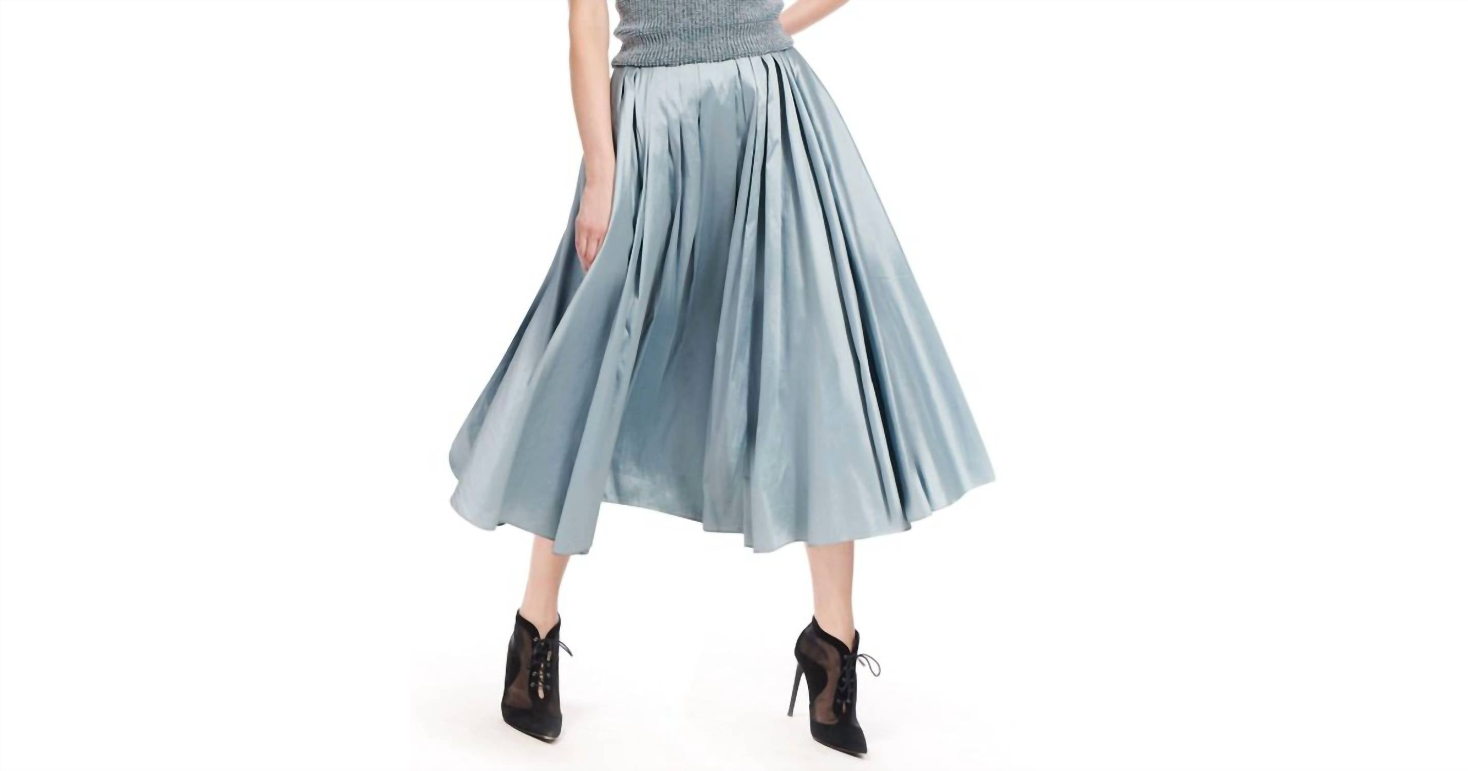 Emily Shalant Taffeta Midi Skirt In Light Blue