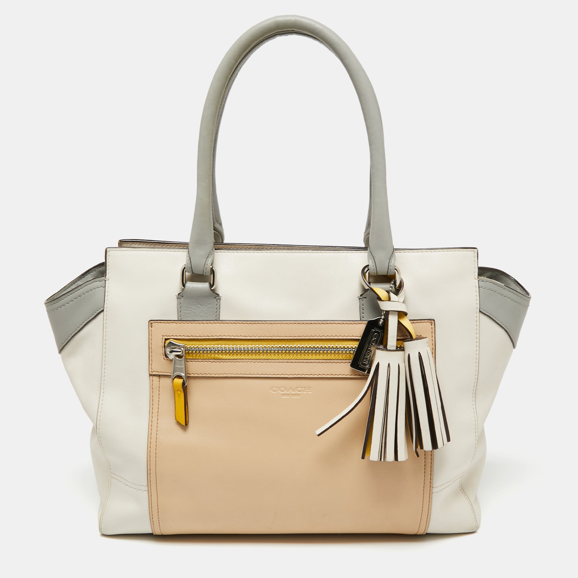 Shop Coach Multicolor Leather Legacy Candace Tote In Beige