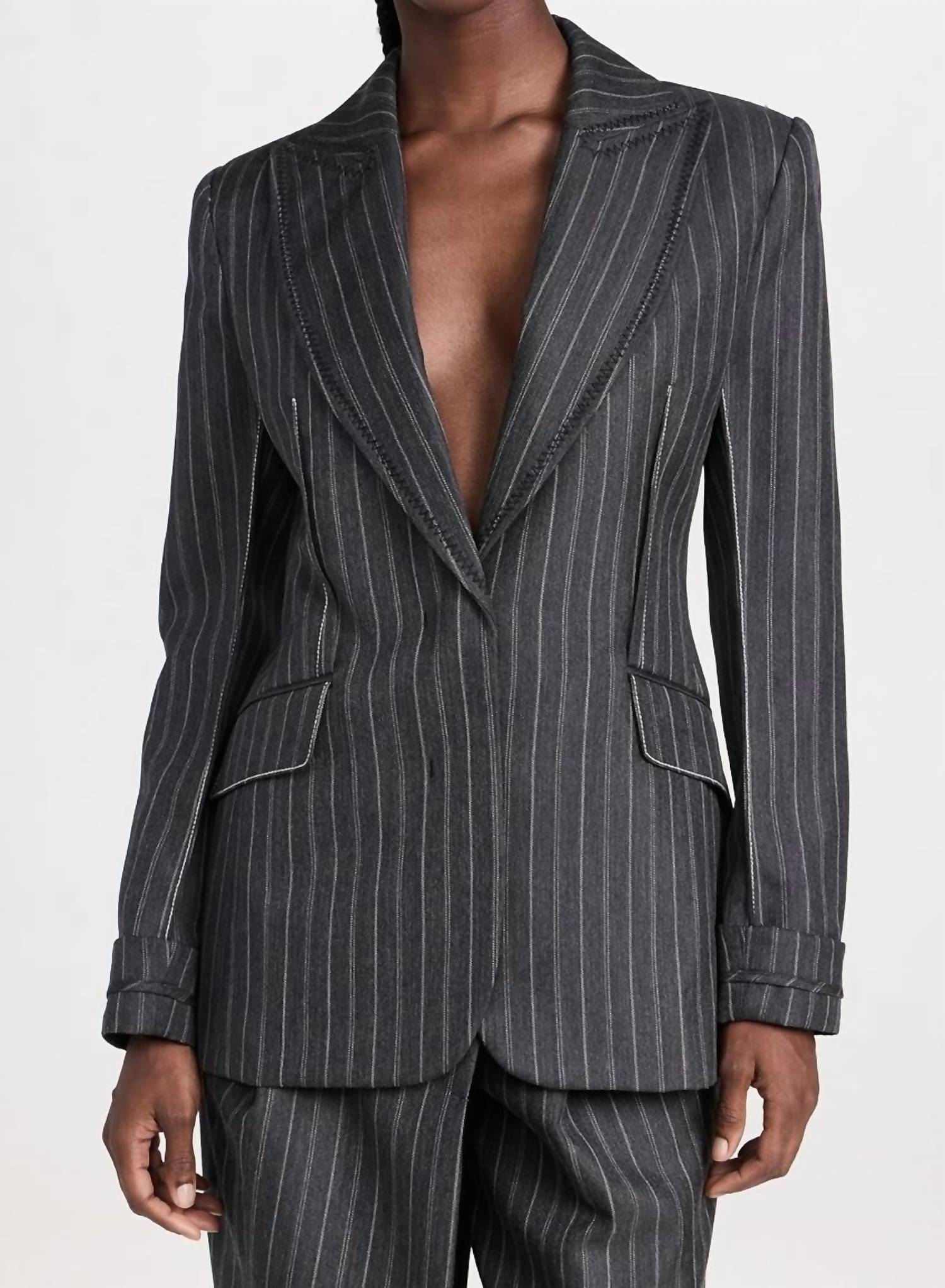 Jonathan Simkhai Gamela Single Breasted Blazer In Grey Pinstripe Multi In Gray