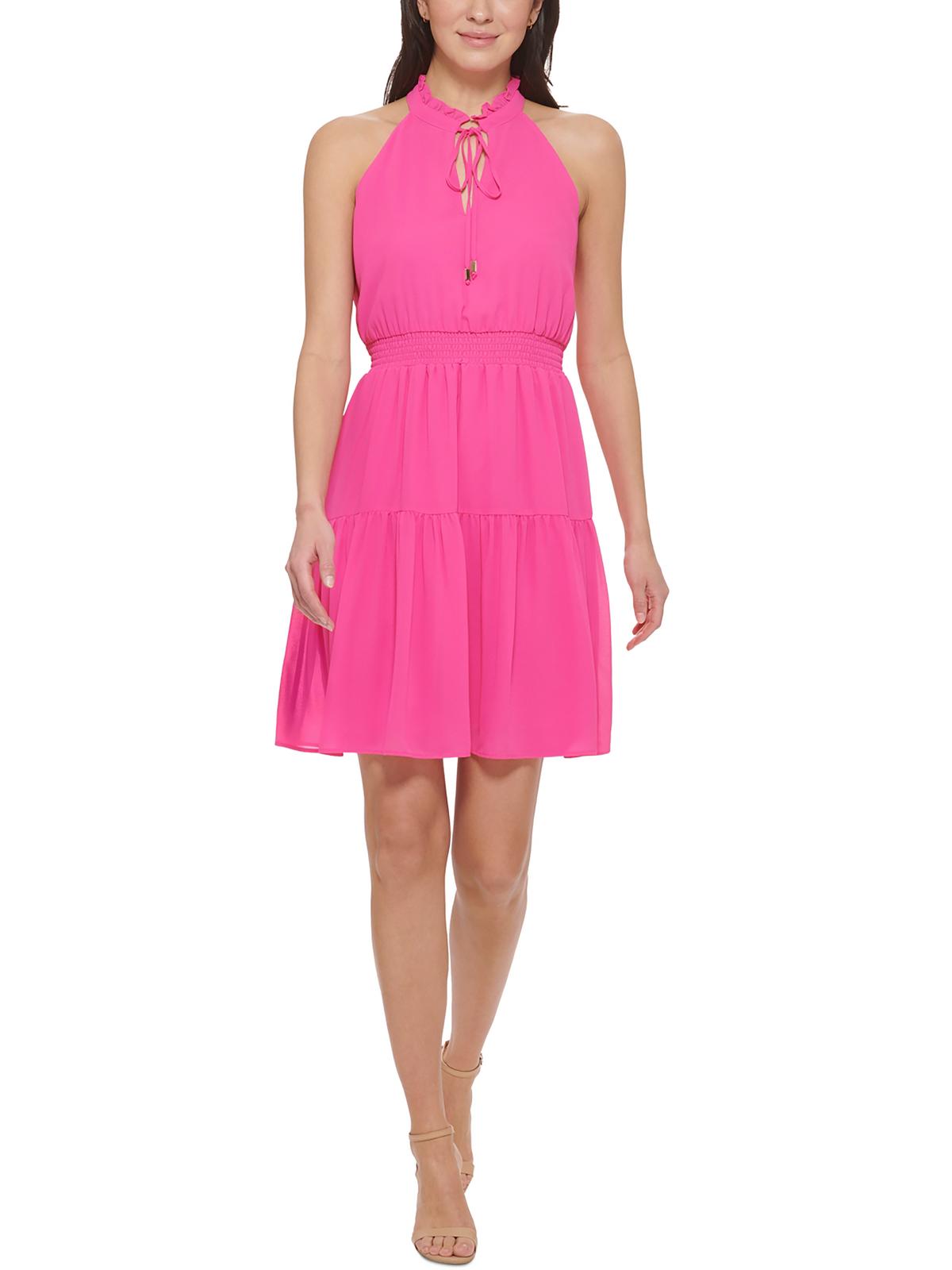 Shop Vince Camuto Womens Tiered Mini Halter Dress In Pink