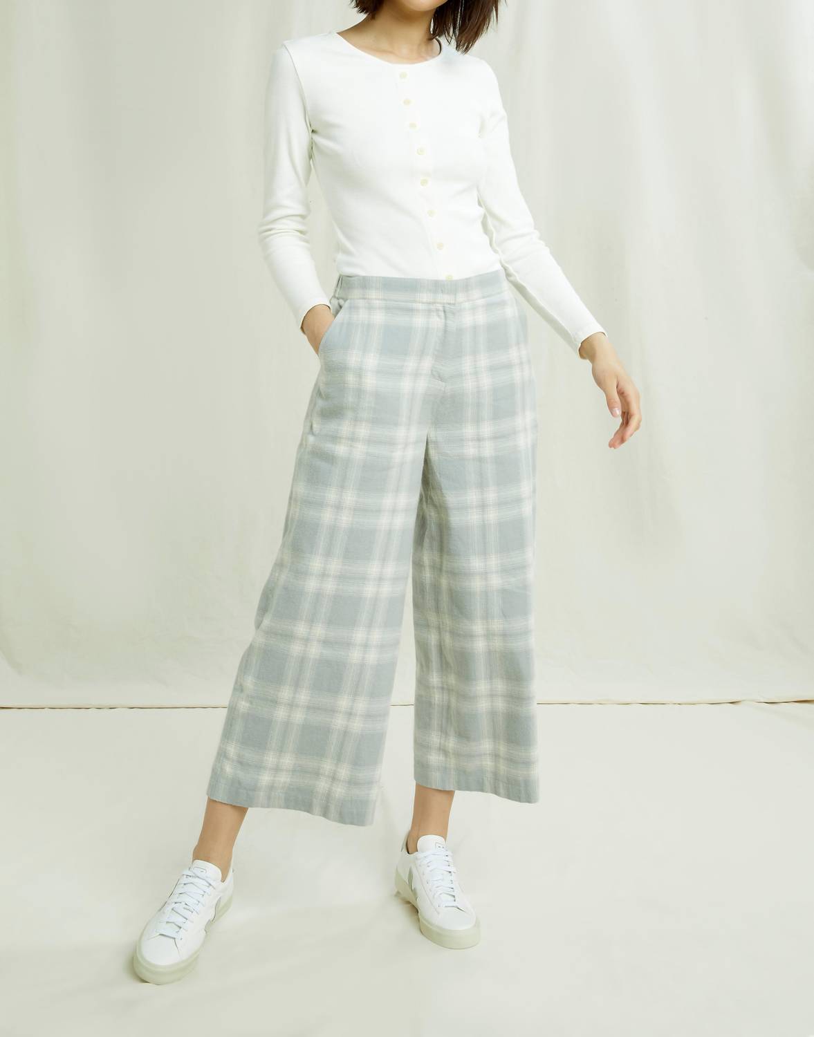 Shop People Tree Susan Checked Trousers In Grey Check