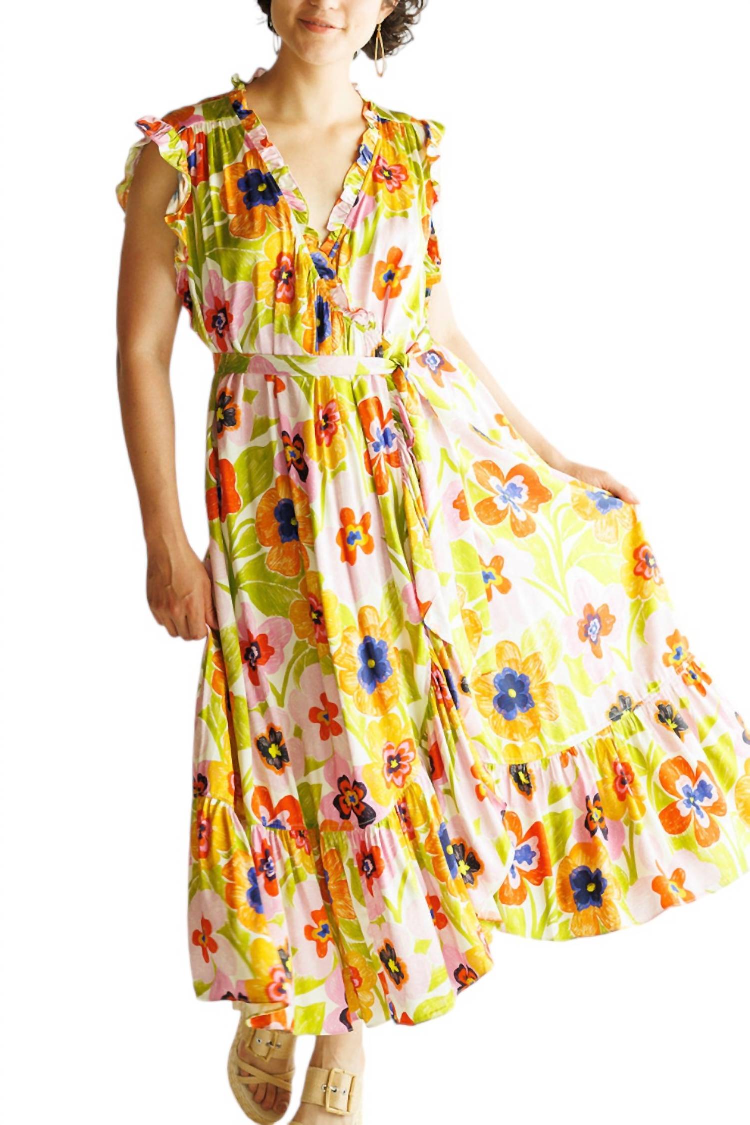 Frnch Summer Woven Dress In Spicy Garden Creme In Multi