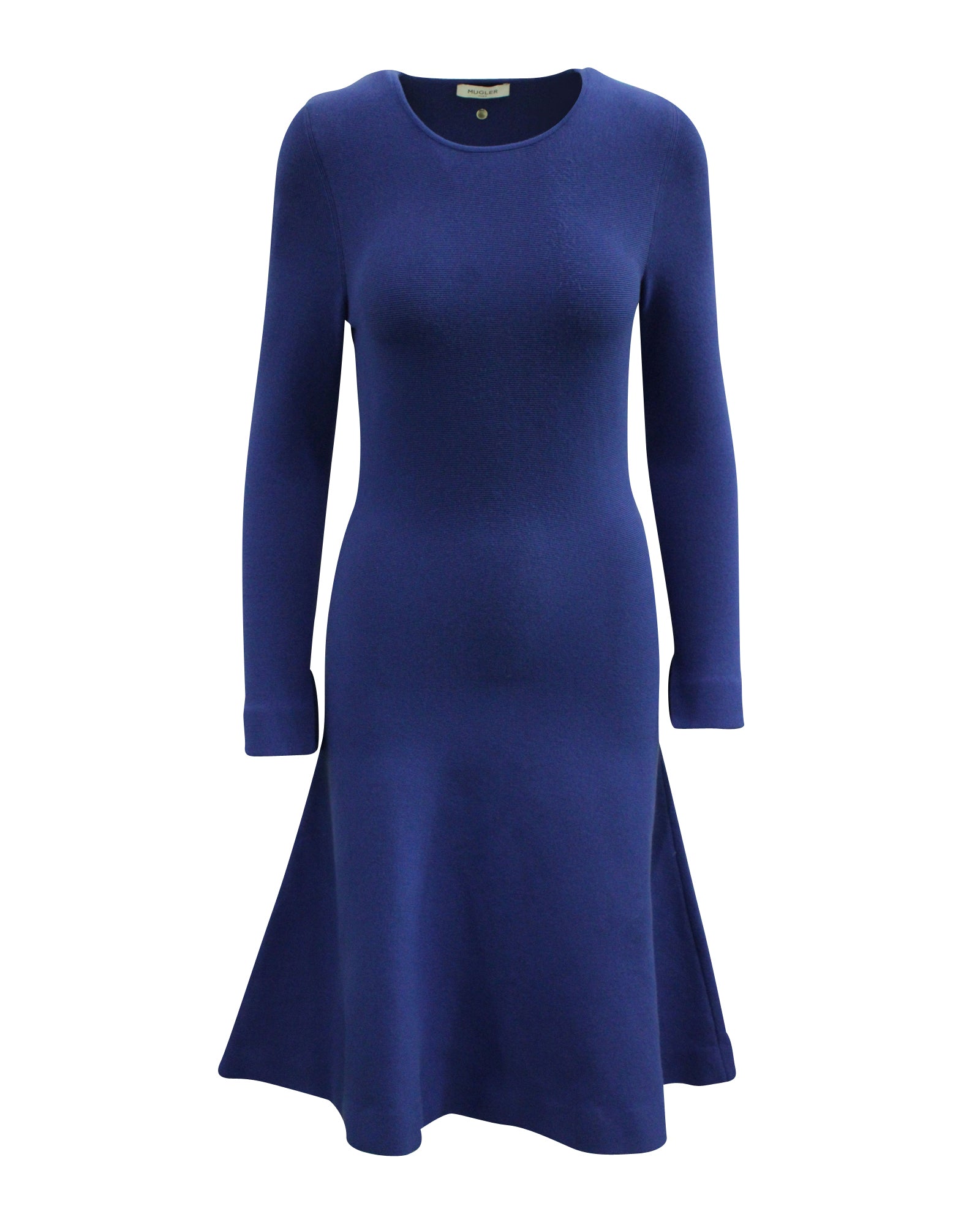 Image of Mugler Fit and Flare Knitted Dress in Blue Viscose