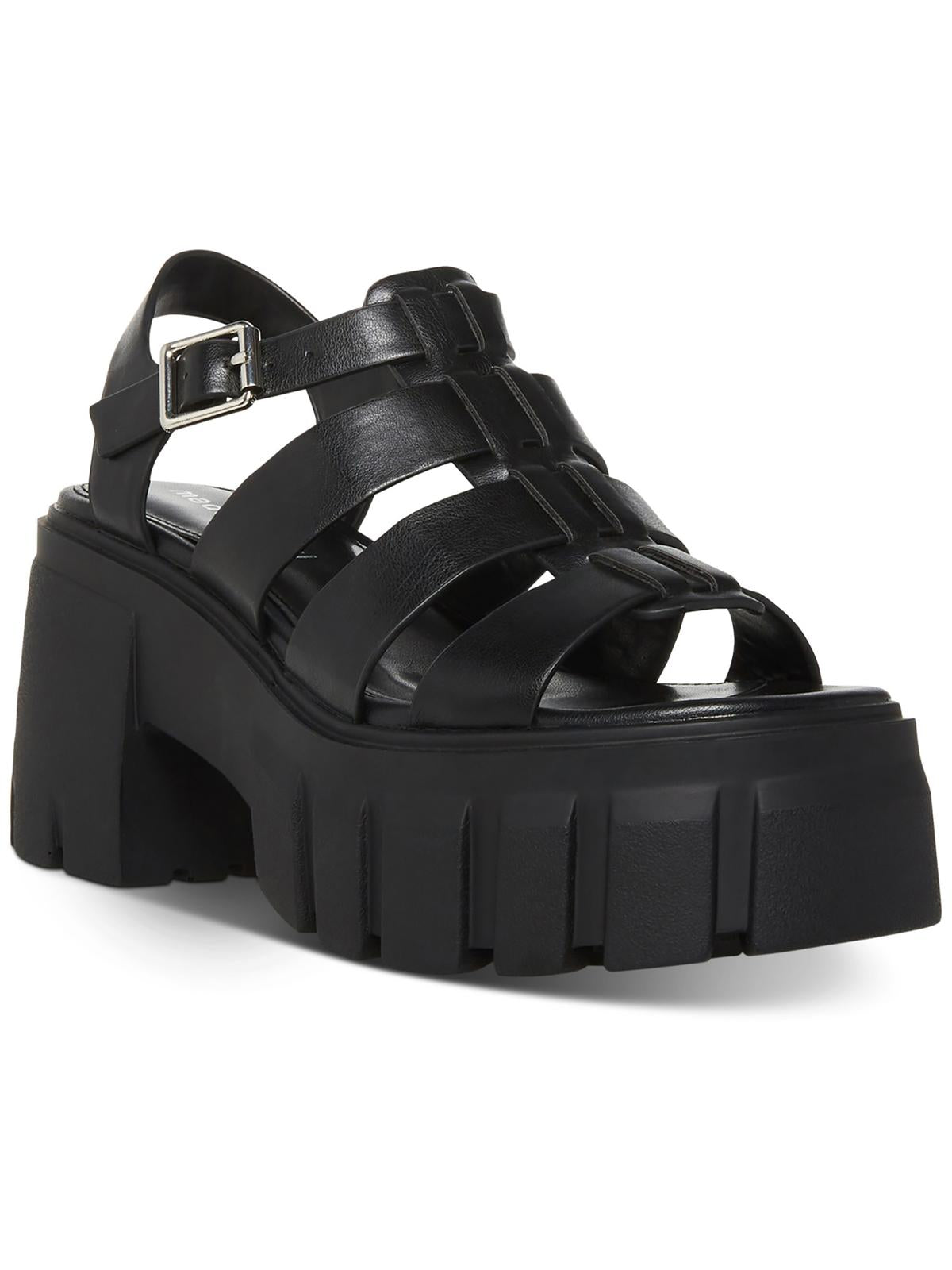 Shop Madden Girl Gennesis Womens Faux Leather Lug Sole Platform Sandals In Black