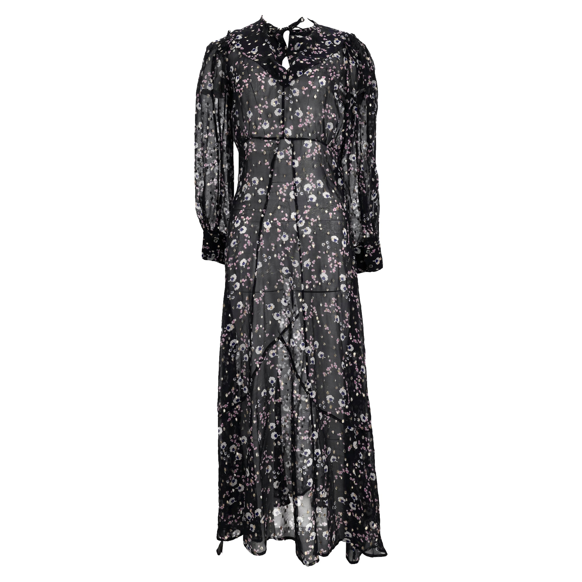 Isabel Marant Printed Maxi Dress In Black Silk In Blue