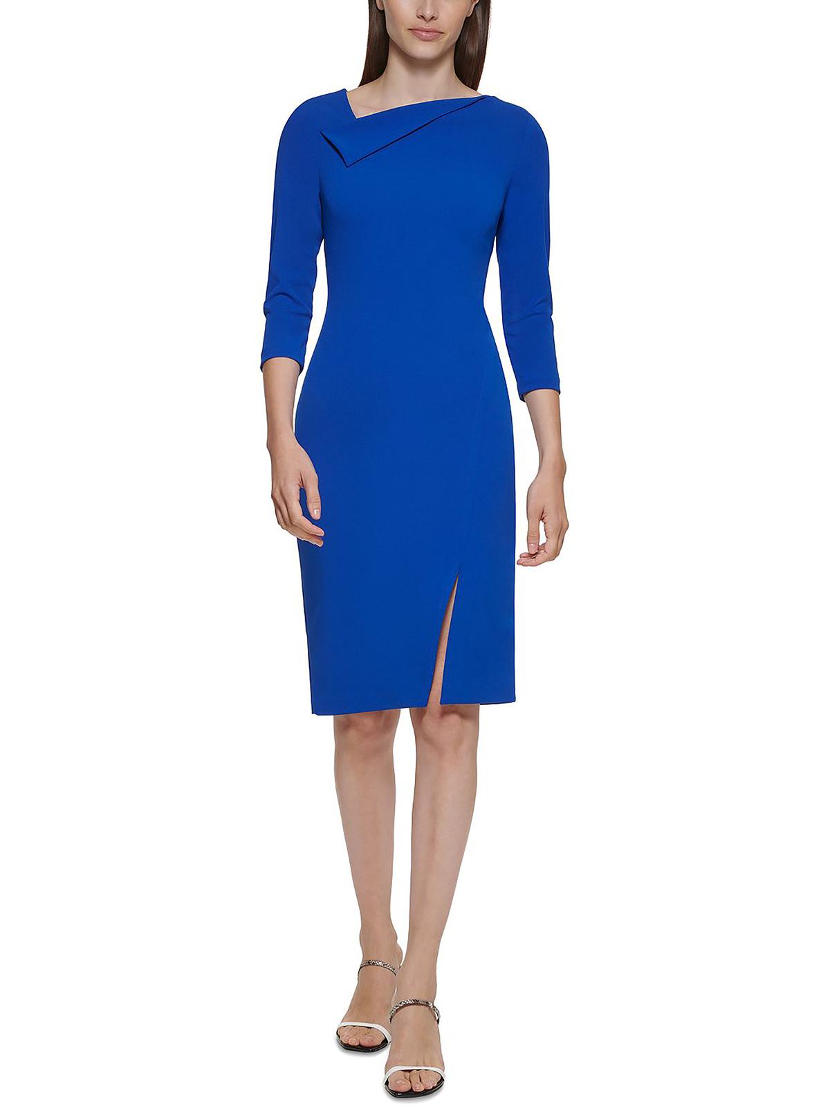Shop Calvin Klein Womens Asymmetrical Sheath Wear To Work Dress In Multi