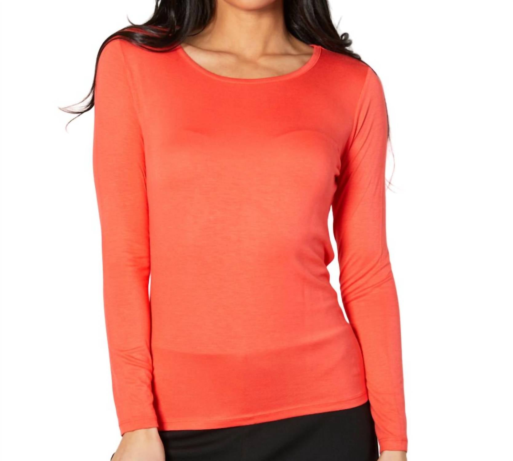 Shop Angel Apparel Long Sleeve Scoop Neck Top In Coral In Pink