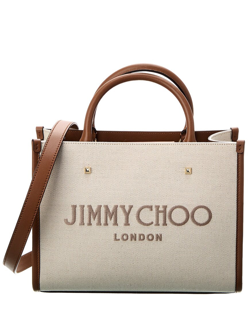 Shop Jimmy Choo Avenue Small Canvas & Leather Tote In White