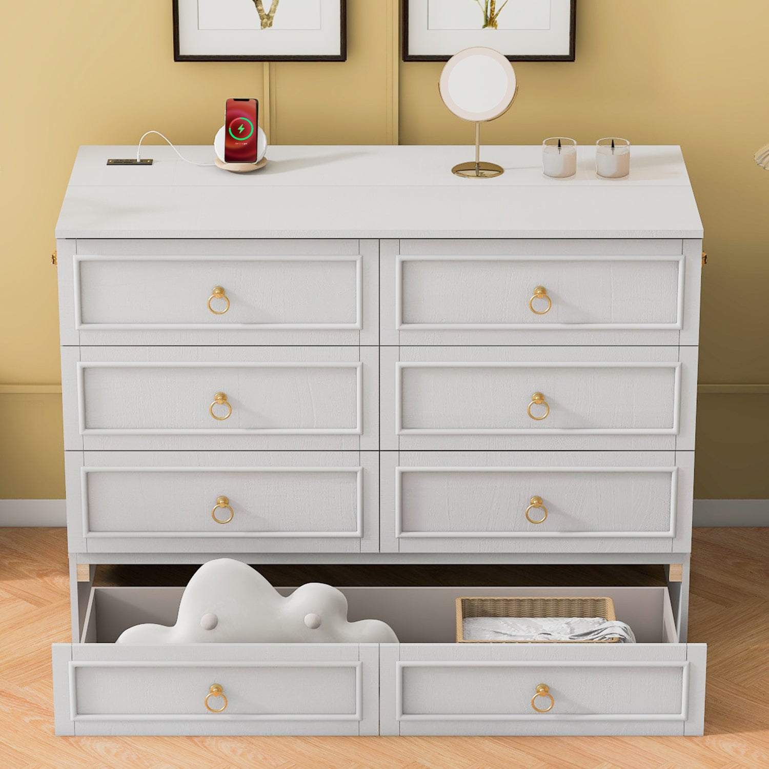 Streamdale Full Size Murphy Bed with Large Drawers, White