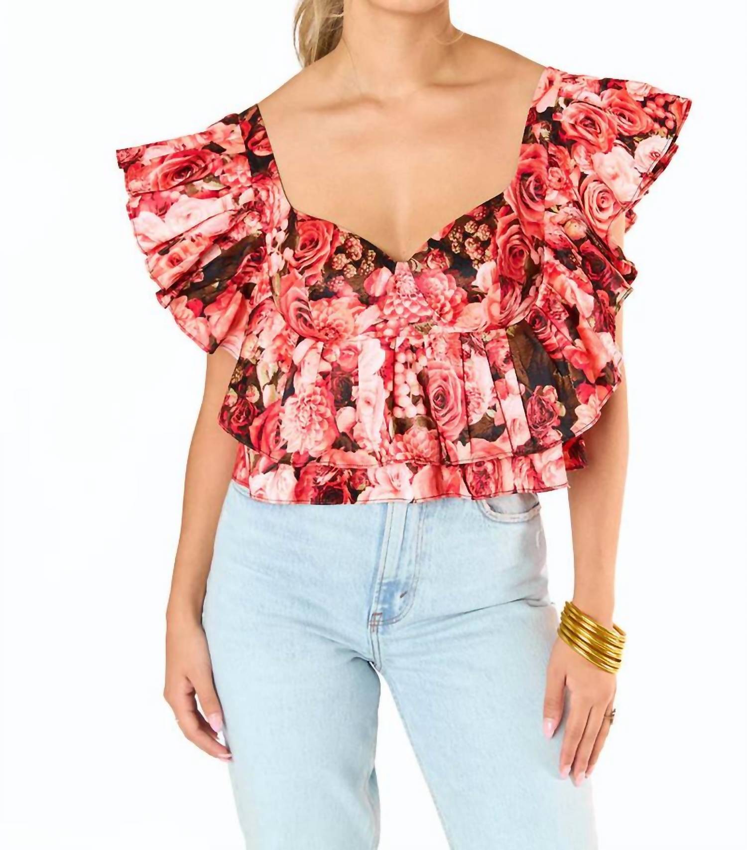 Buddylove Madeline Ruffle Top In Autumn Rise In Multi