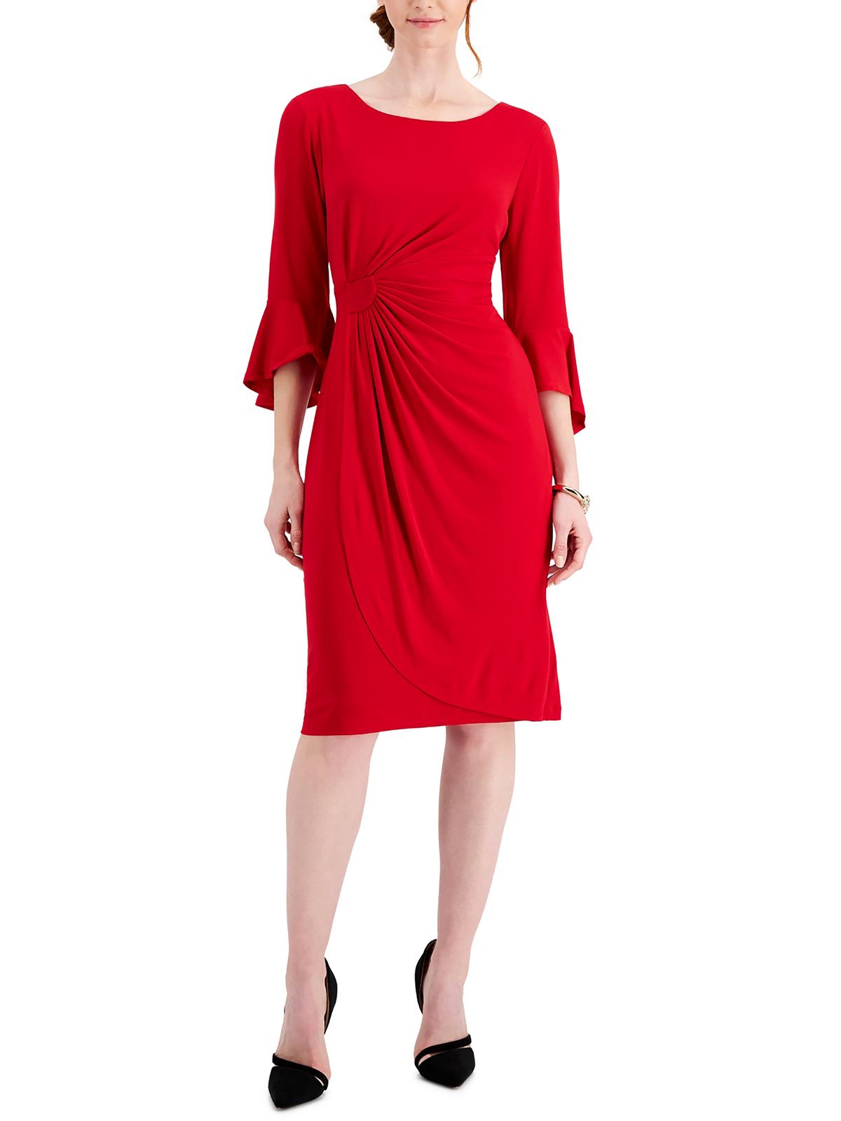 Shop Connected Apparel Petites Womens Ruched Bell Sleeves Cocktail Dress In Pink