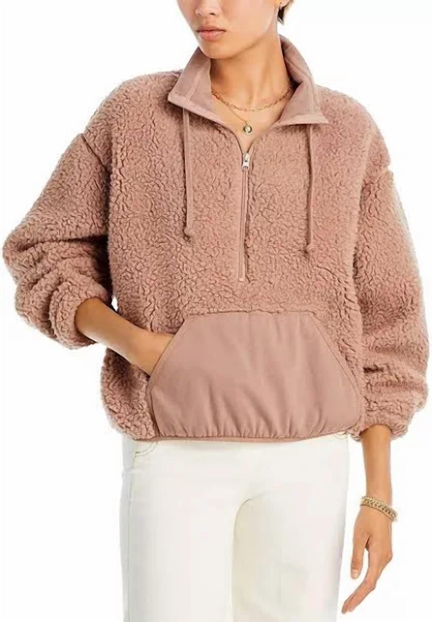 Shop Vintage Havana Fuzzy Fleece 1/2 Zip In Beige In Pink