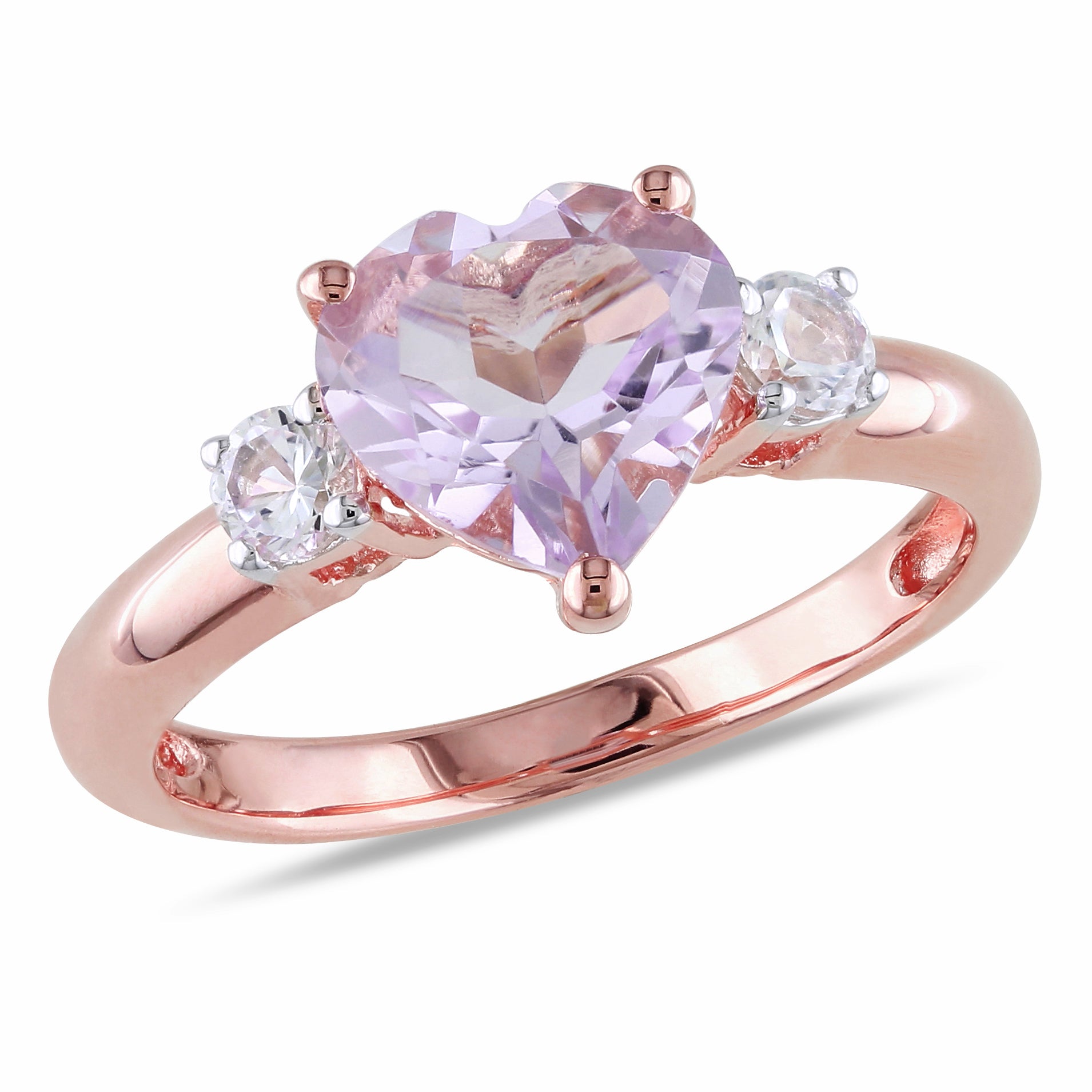 Mimi & Max Rose De France And Created White Sapphire Heart Ring In Rose Plated Sterling Silver In Purple