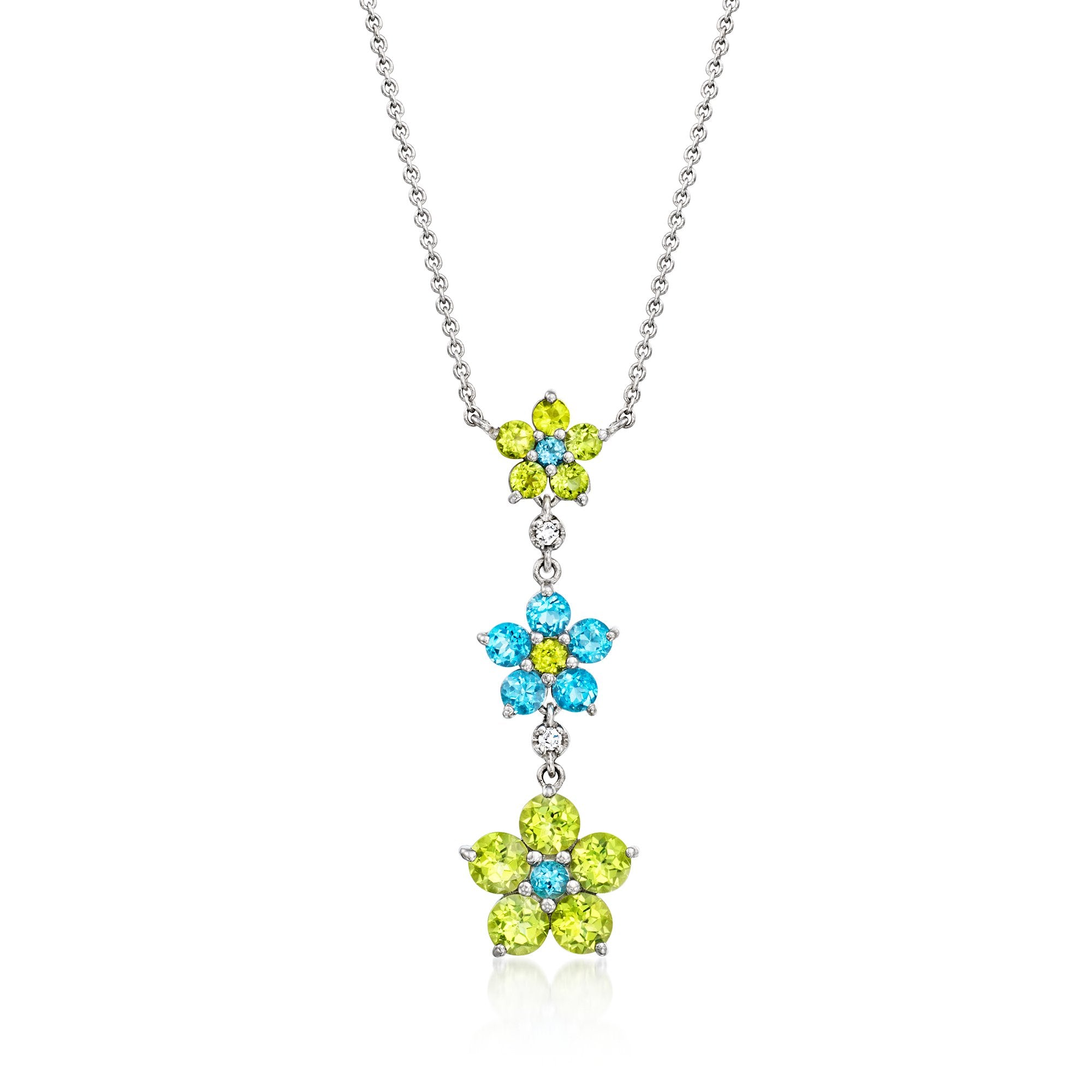 Ross-simons Peridot And . Swiss Blue Topaz Floral Y-necklace With White Topaz In Sterling Silver In Multi