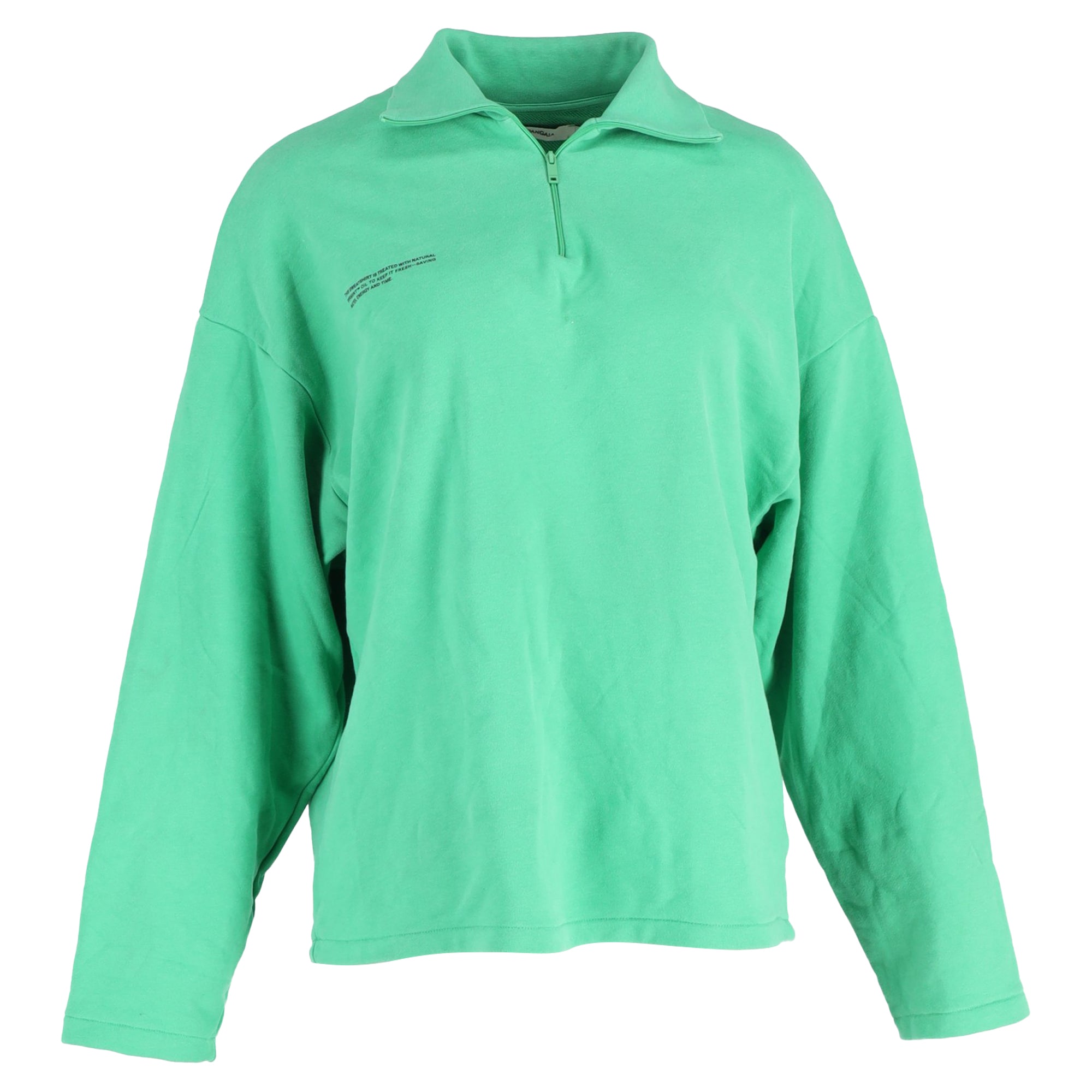 image of Pangaia Double Jersey Half Zip Sweatshirt in Green Cotton