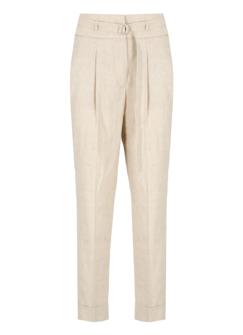 Peserico Beige Linen And Wool Pants In Neutral