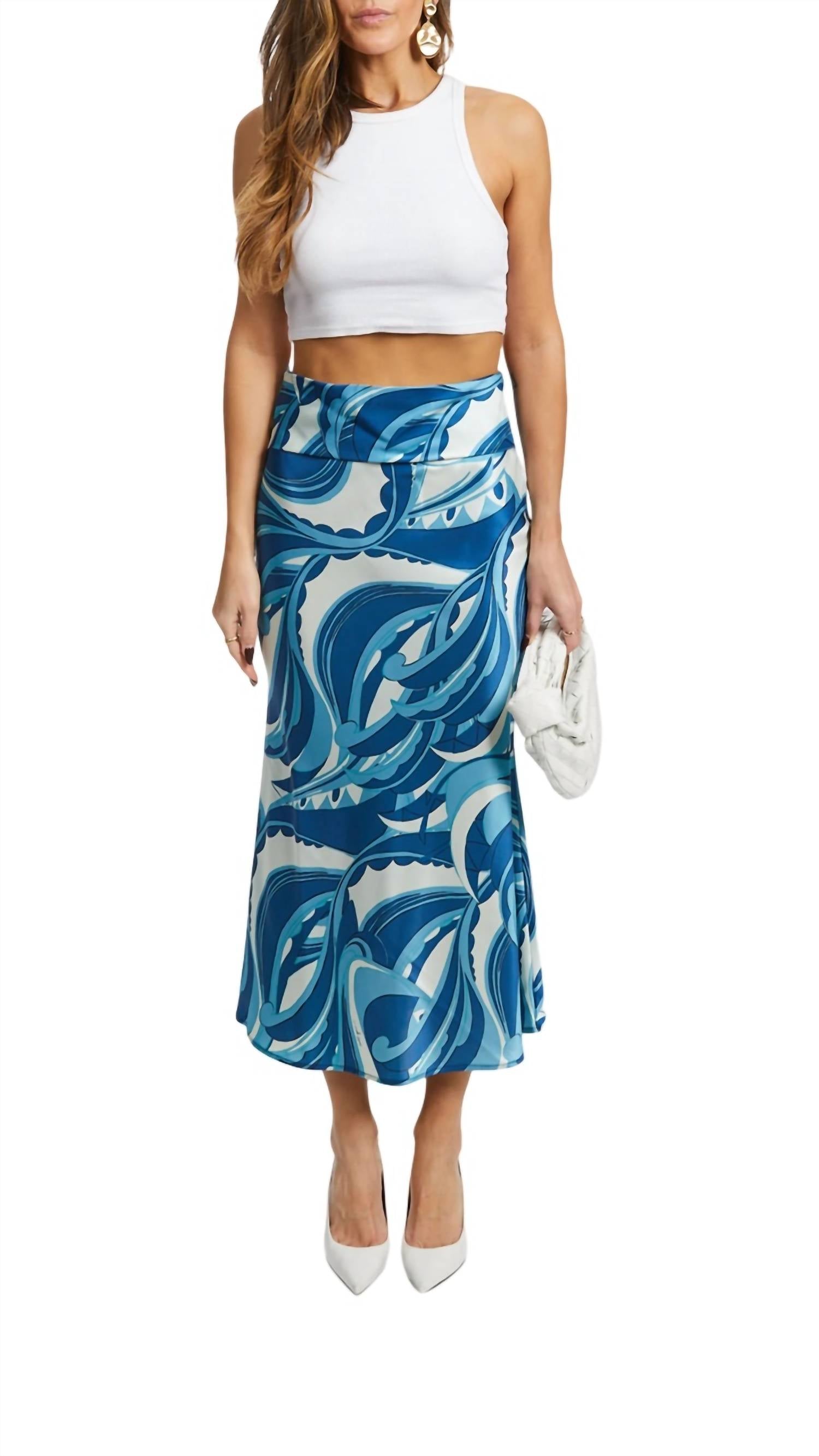 Cult Gaia Laith Skirt In Persian Blue Paisley