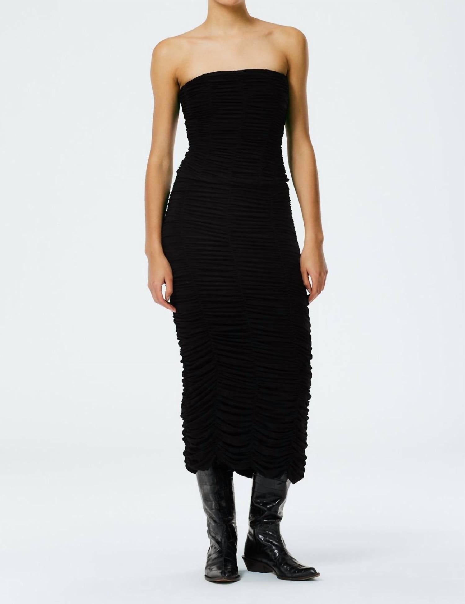 Shop Tibi Drapey Jersey Ruched Skirt In Black