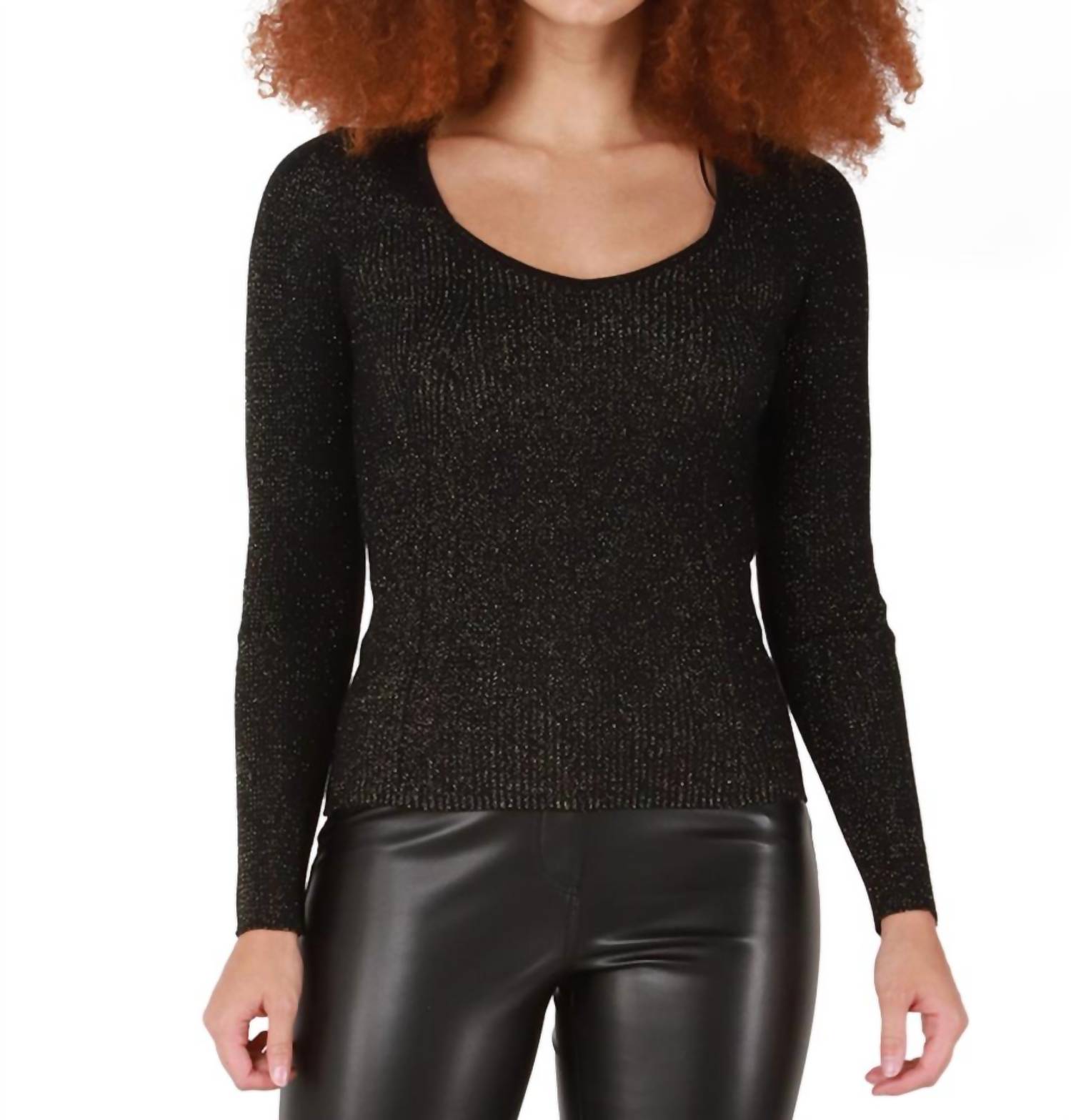Shop Dex Sweetheart Shimmer Sweater In Glitter Black