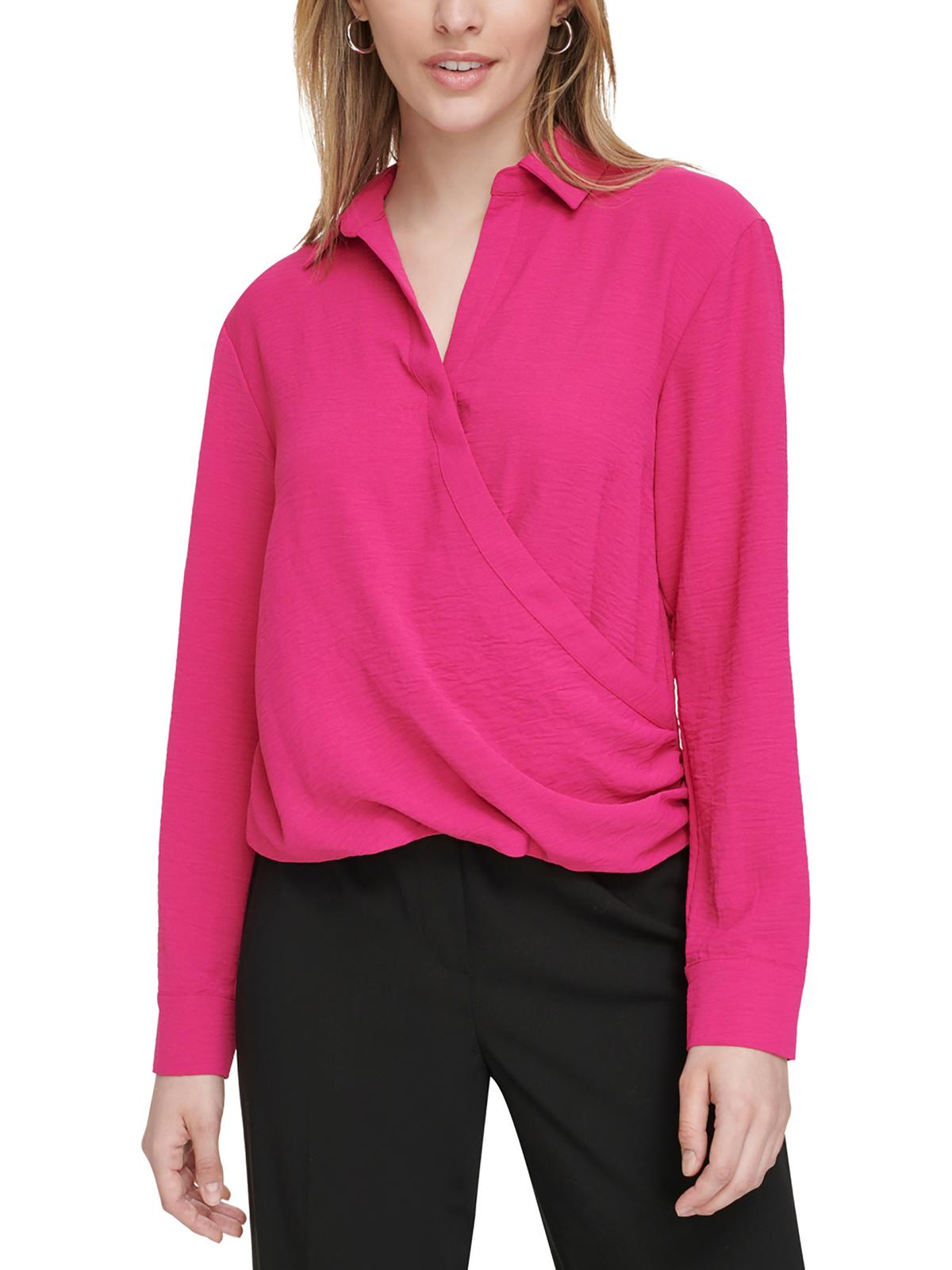 Calvin Klein Womens Work Wrapped Blouse In Pink