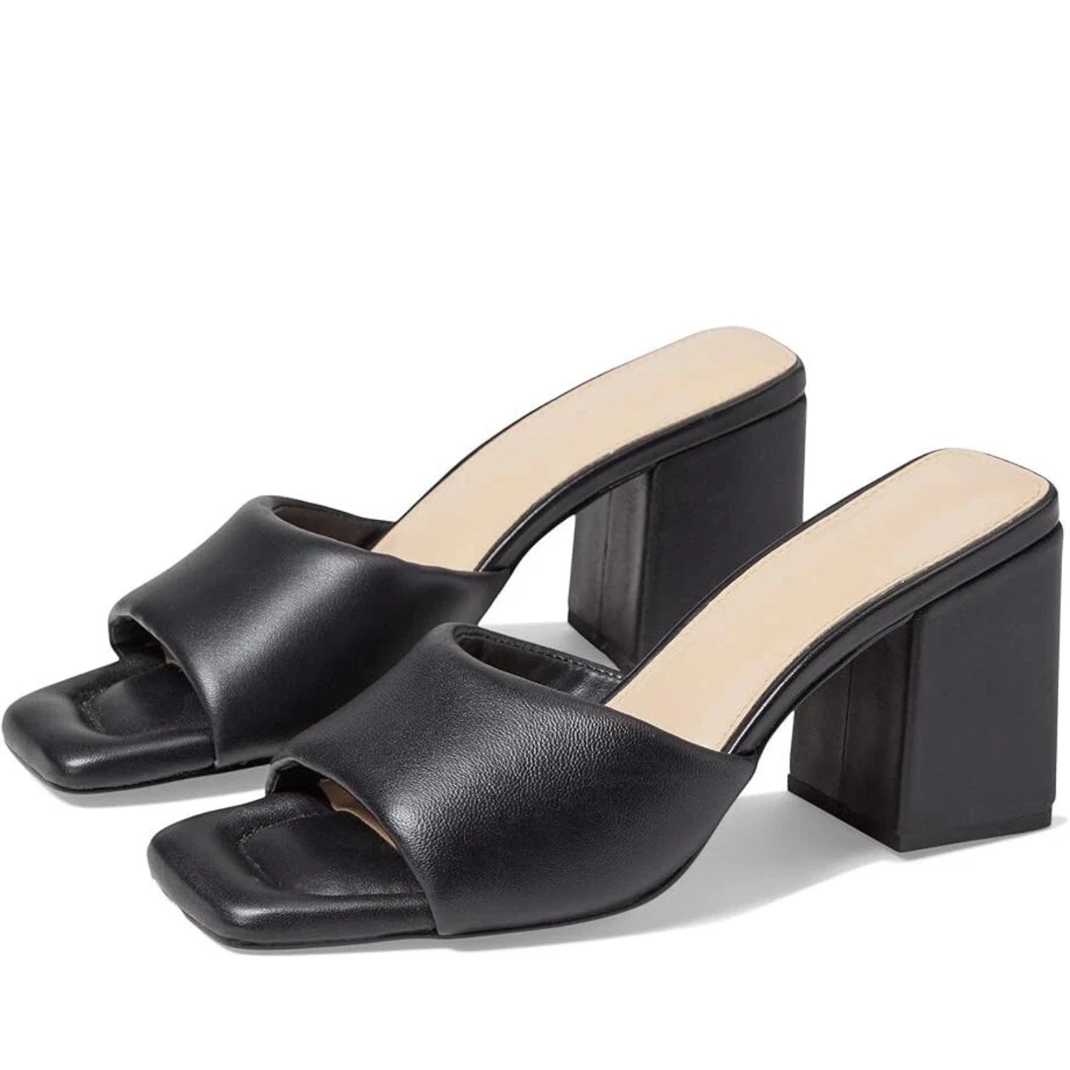 Faryl By Farylrobin Zoey Sandals Women's Black Leather Block Heel Gal1107