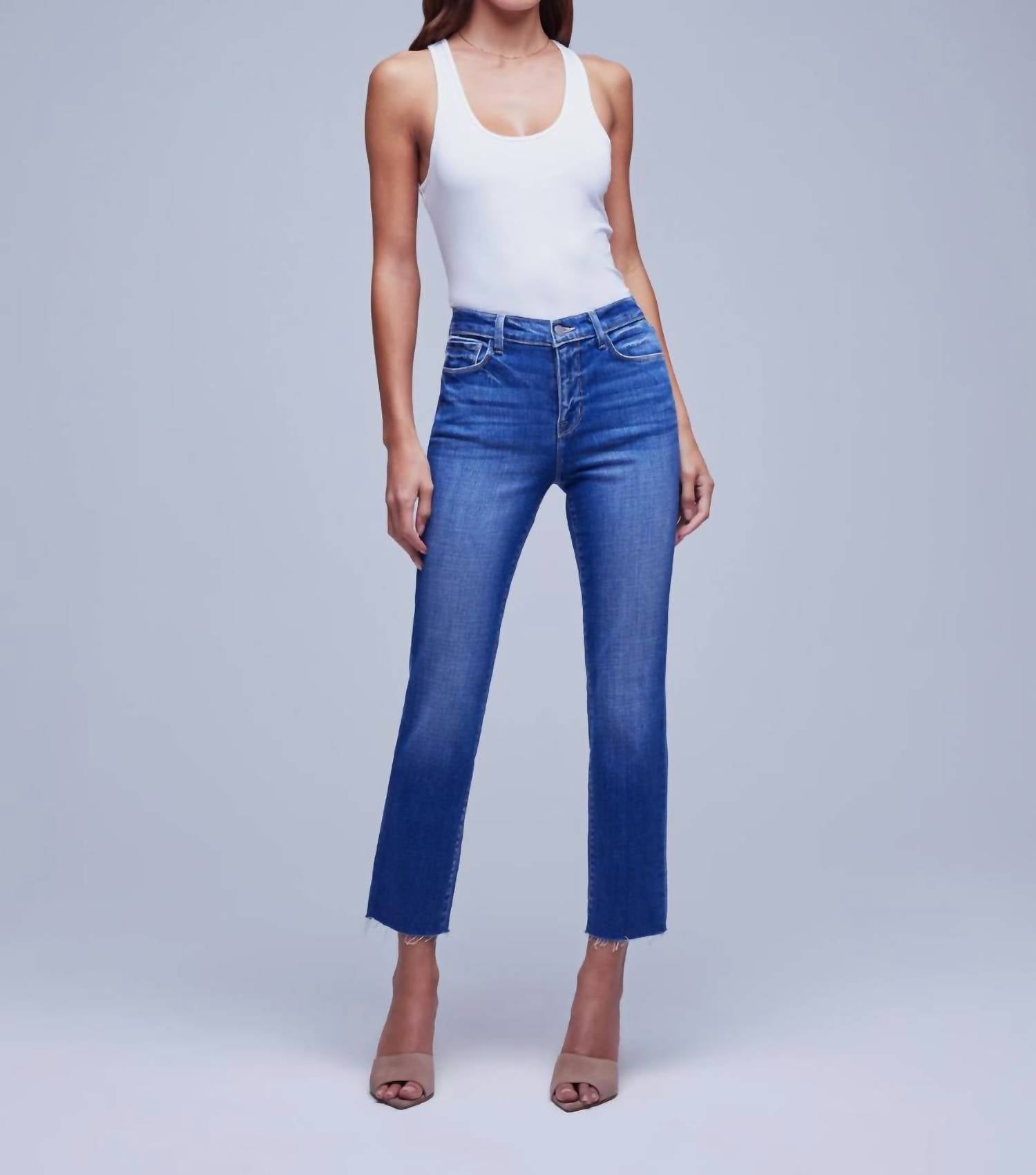 L Agence Sada High Rise Slim Crop Jeans In Blue