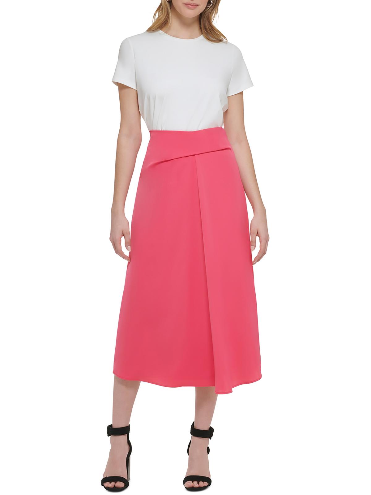 Calvin Klein Womens High Rise Twist Waist Midi Skirt In White