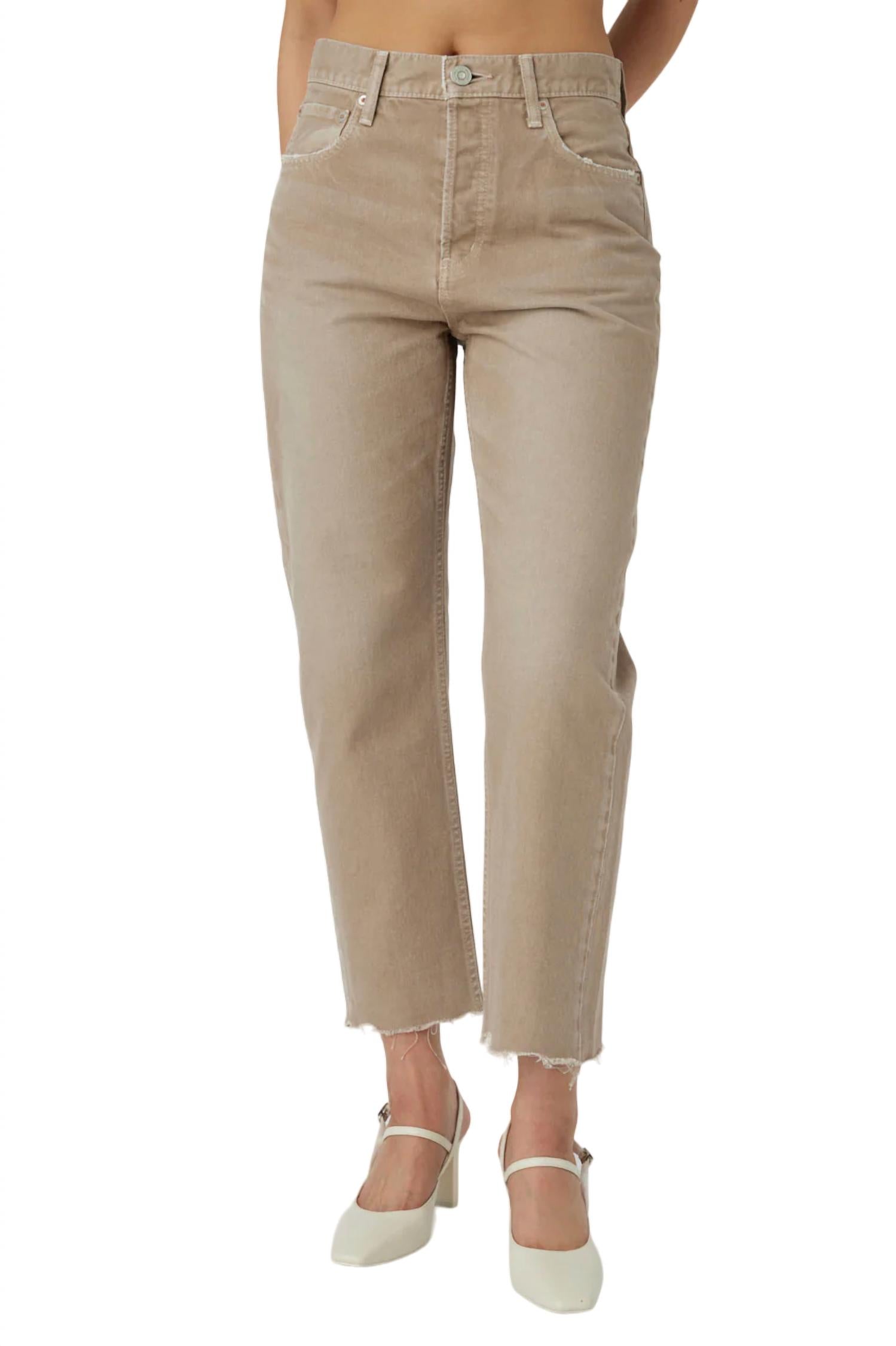 Moussy Herminie Wide Cropped Straight Jean In Light Brown In Neutral