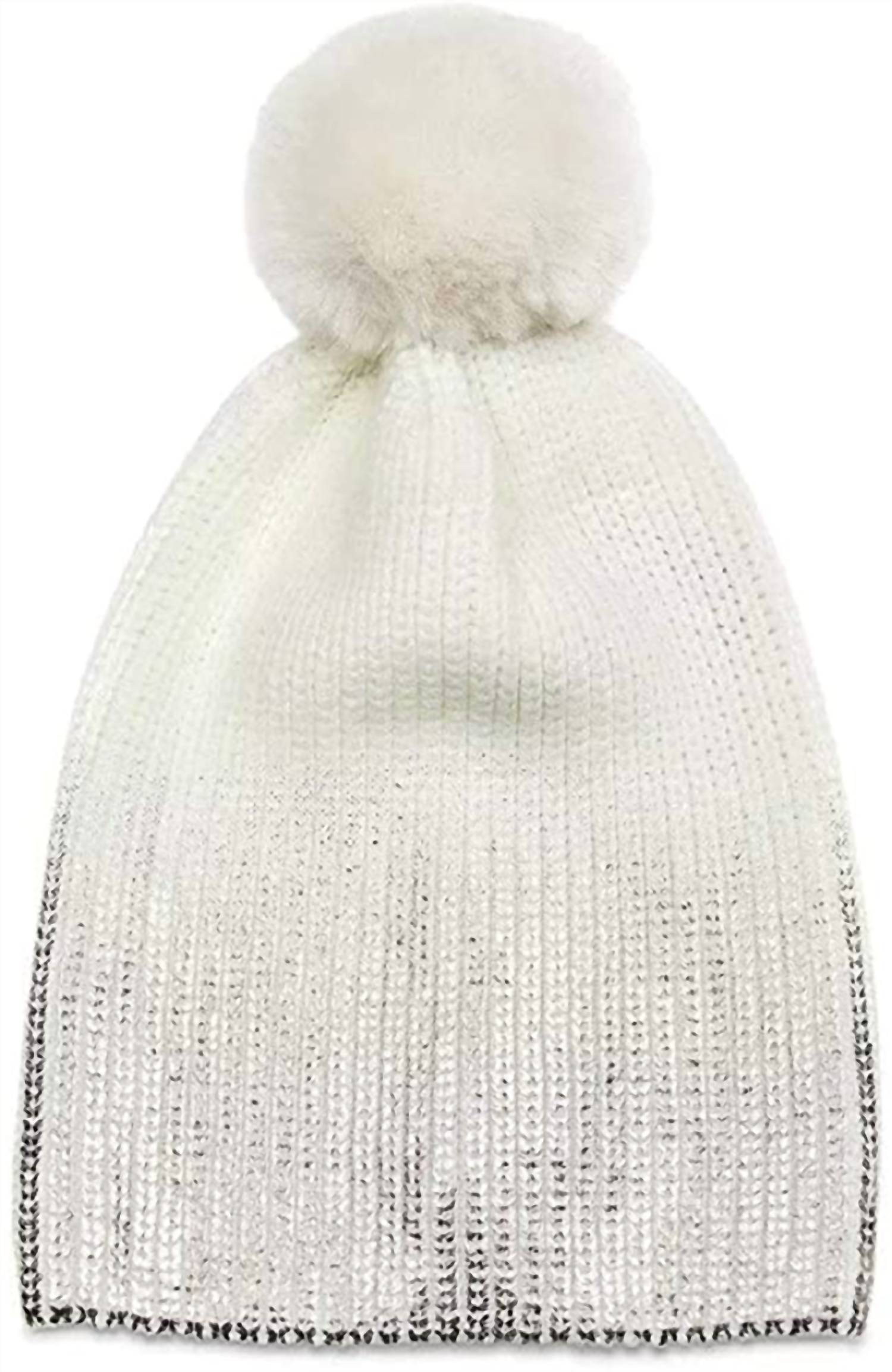 Jocelyn Metallic Pom Pom Knit Hat Beanie In Ivory Silver In White