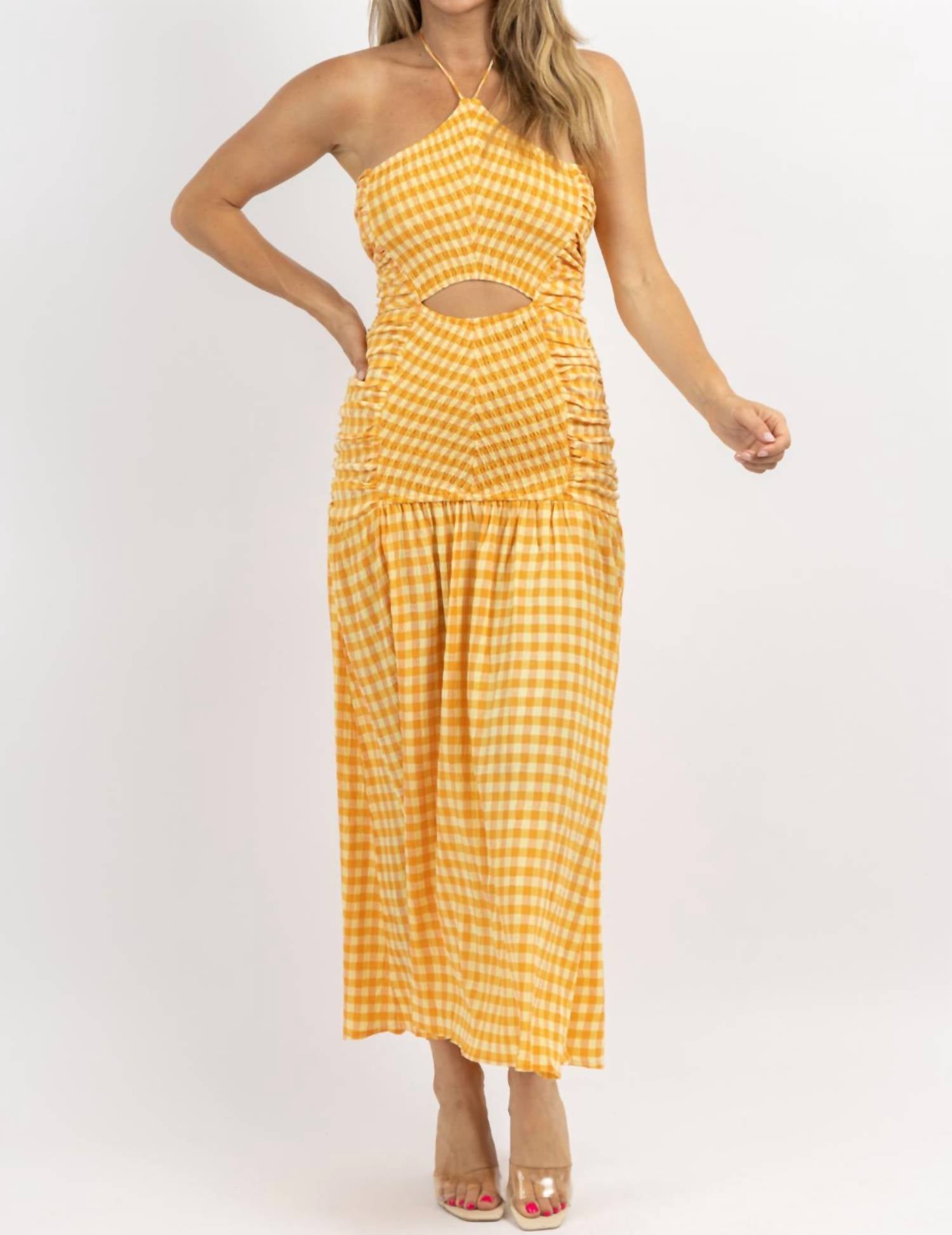Shop Fanco Lolita Gingham Smock Maxi Dress In Orange In Yellow