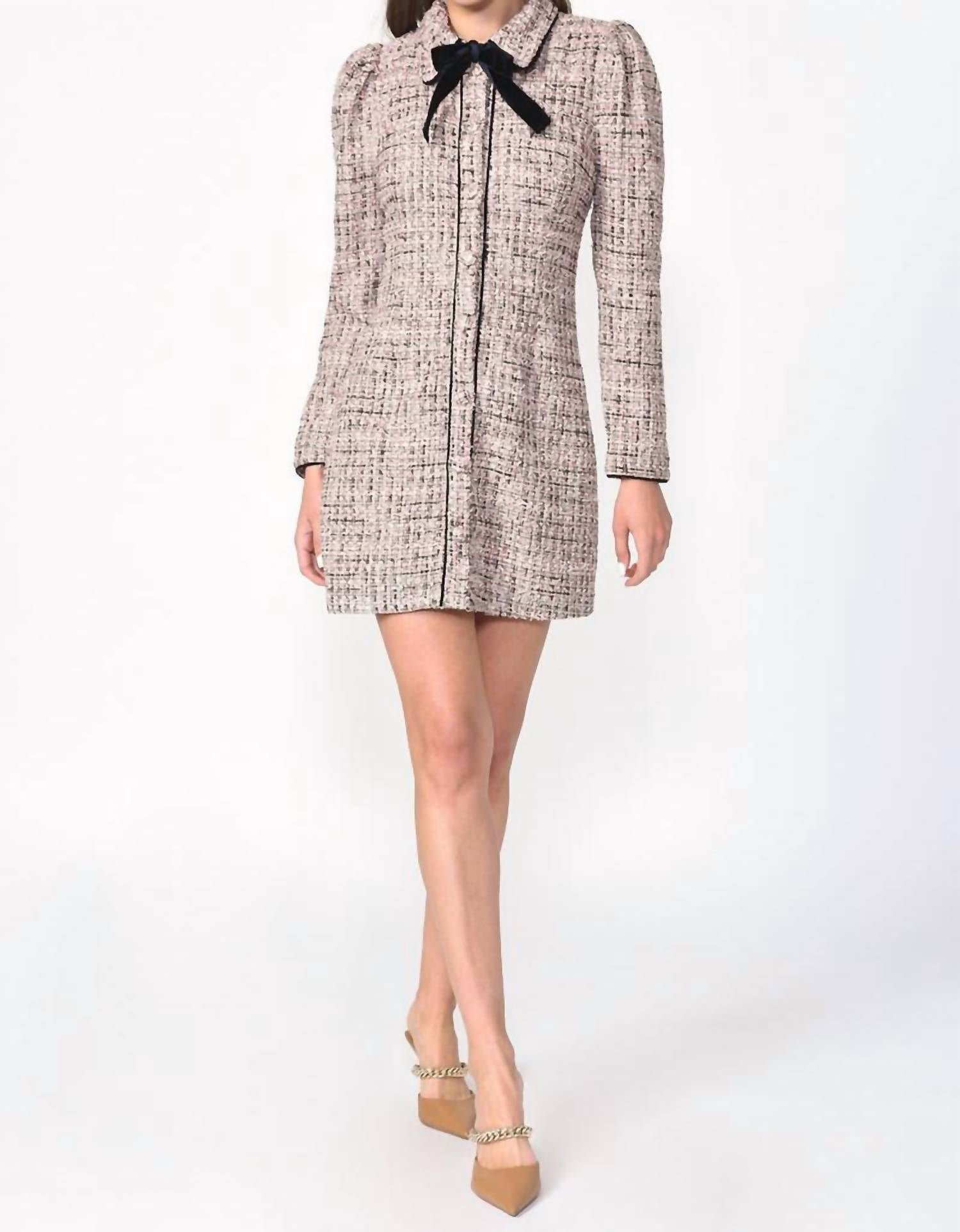 Adelyn Rae Elizabeth Tweed Button Down Front Dress In Pink In White