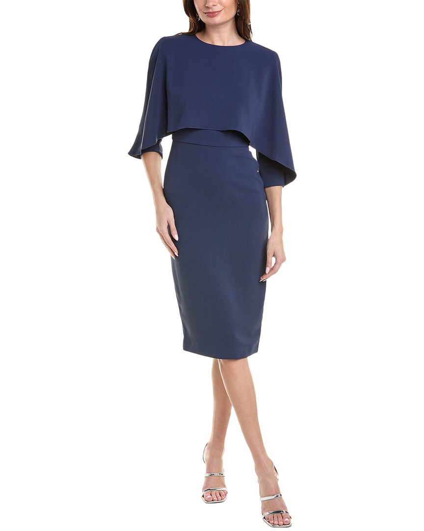 Shop Badgley Mischka Cape Bodice Sheath Dress In Blue