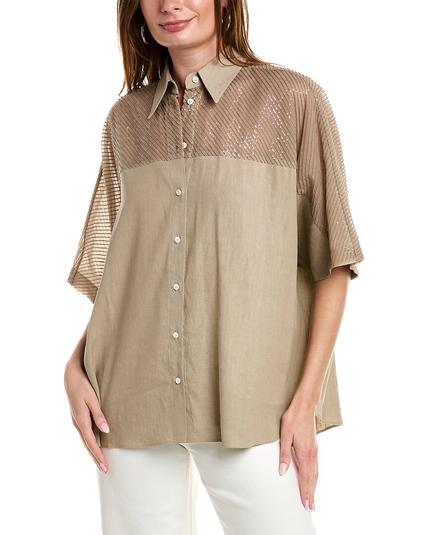 Shop Brunello Cucinelli Linen-blend Shirt In Brown