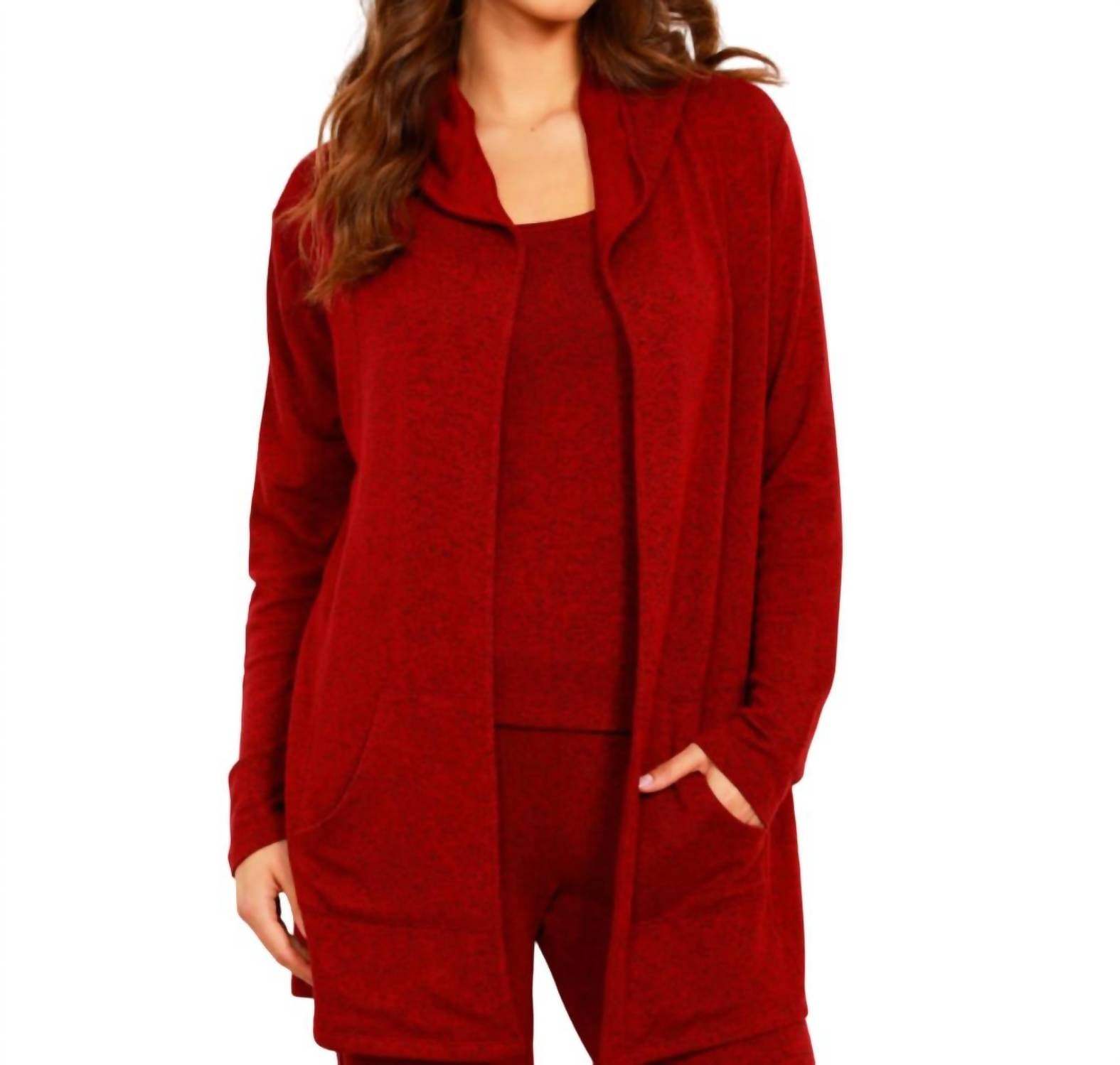 Shop French Kyss Open Hoodie Duster In Wine In Red