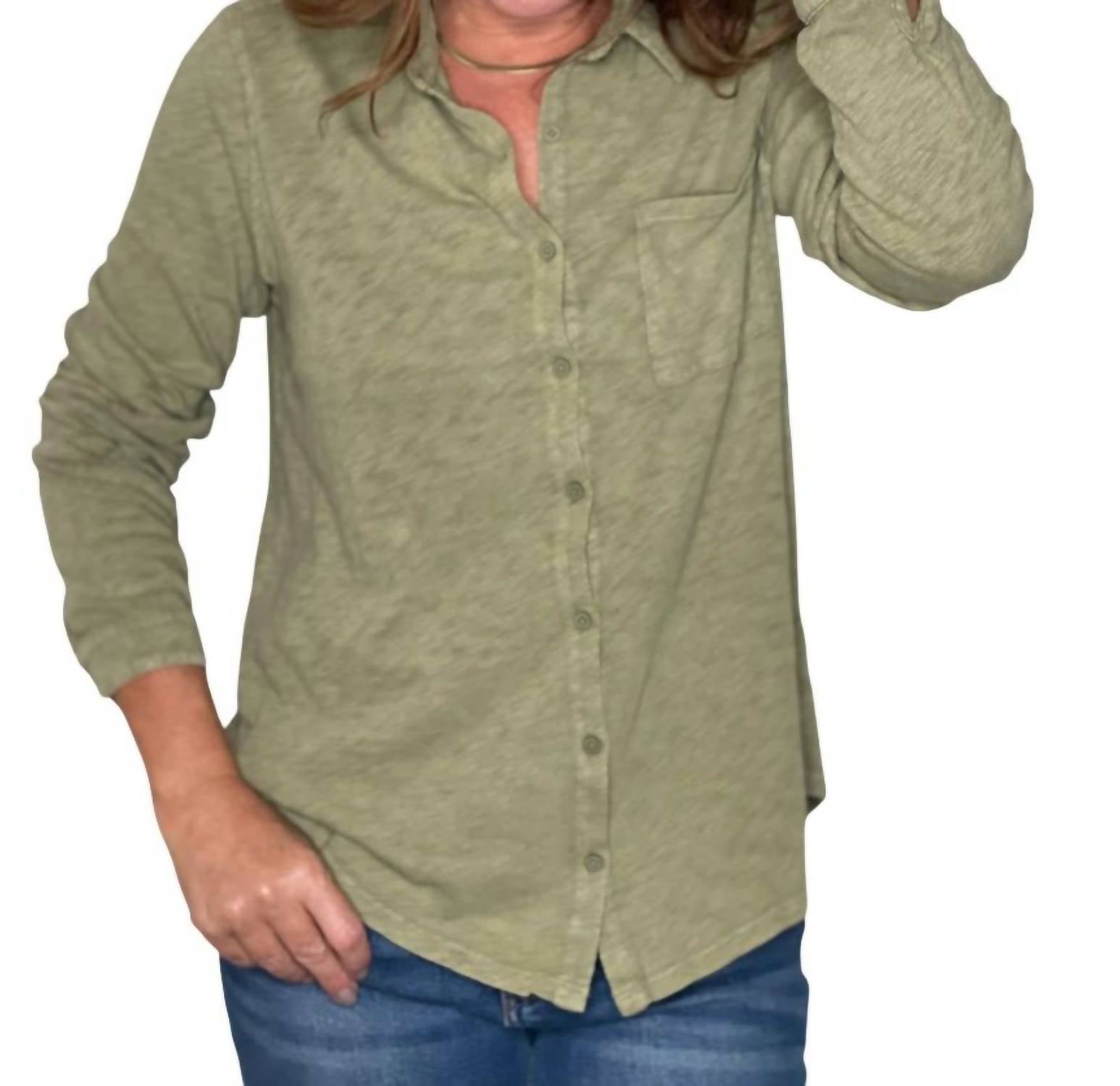 Hello Nite Perfectly Soft Button Up Shirt In Army Green In Green