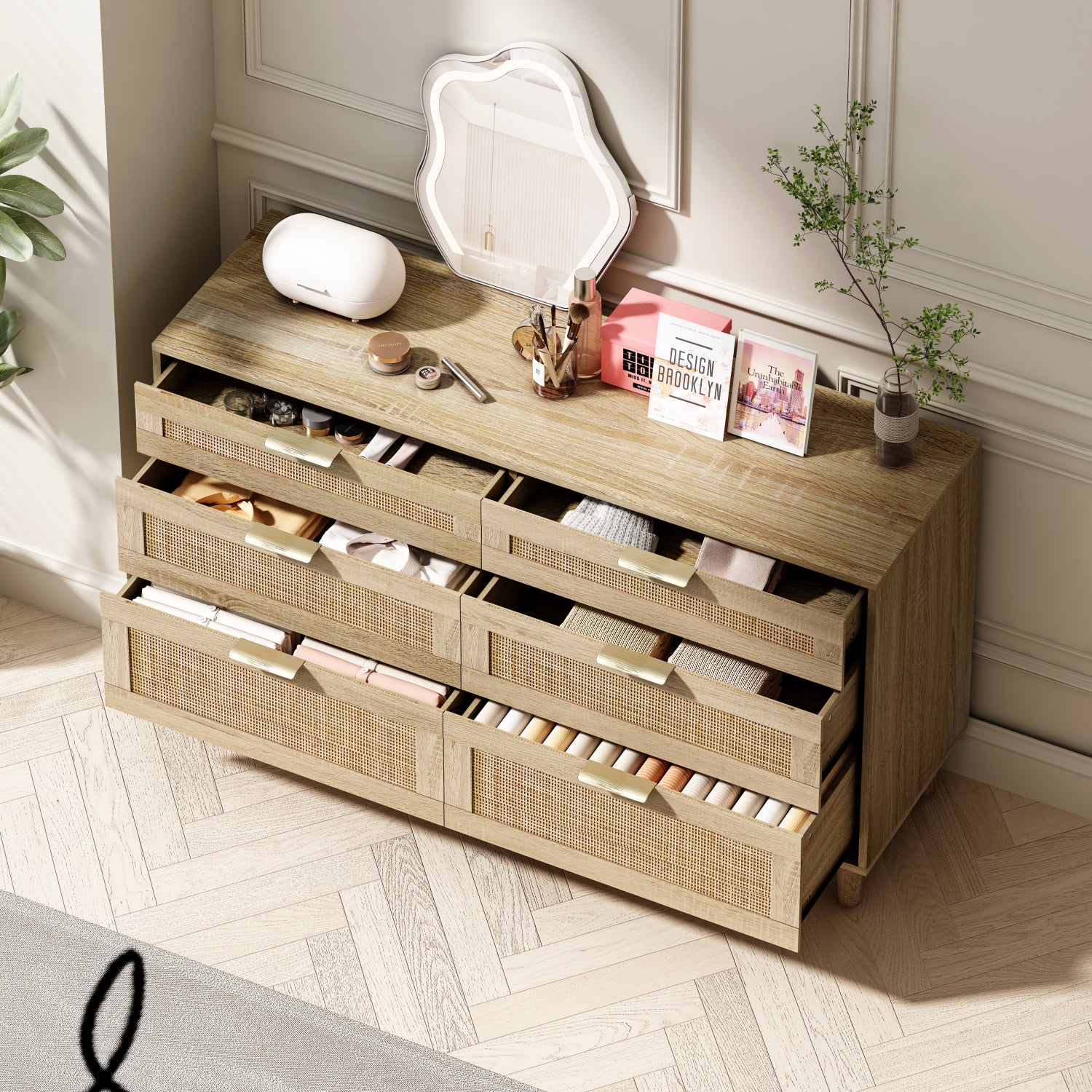 Streamdale 51" Rattan Dresser with 6 Drawers