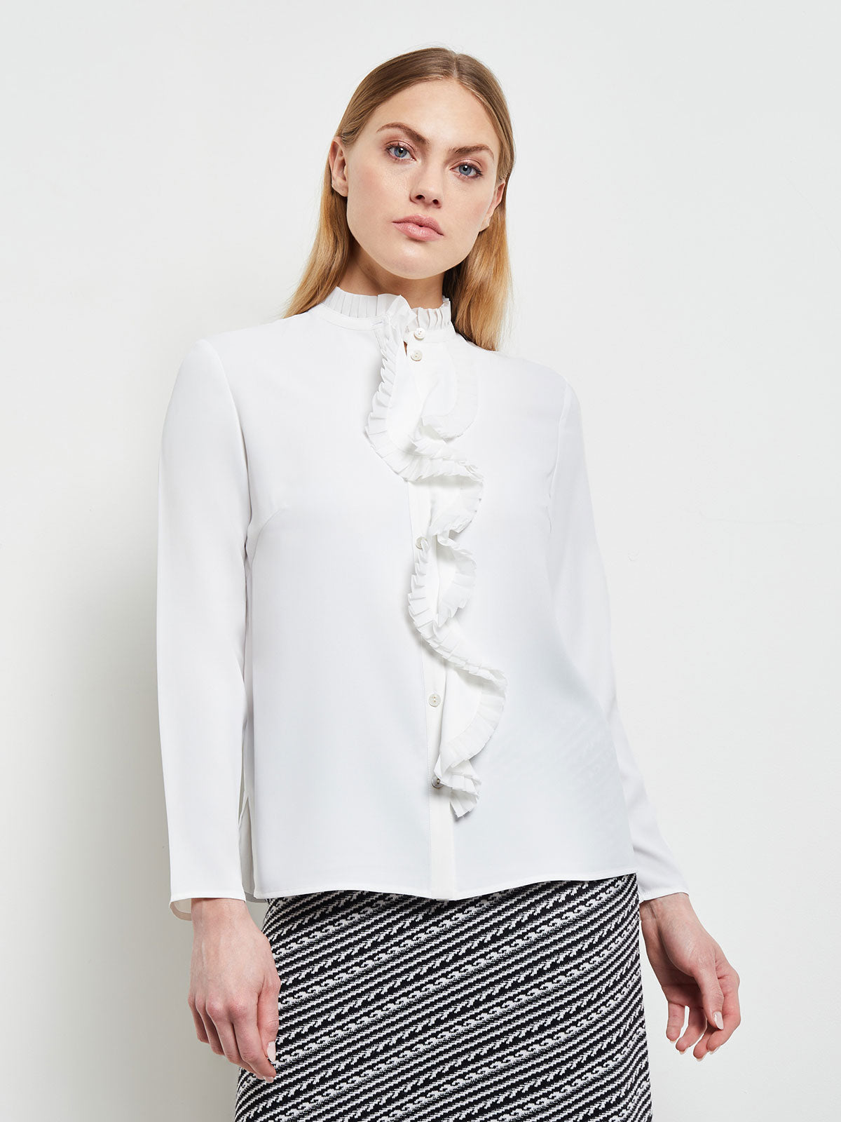 Shop Misook Ruffle Front Blouse In White