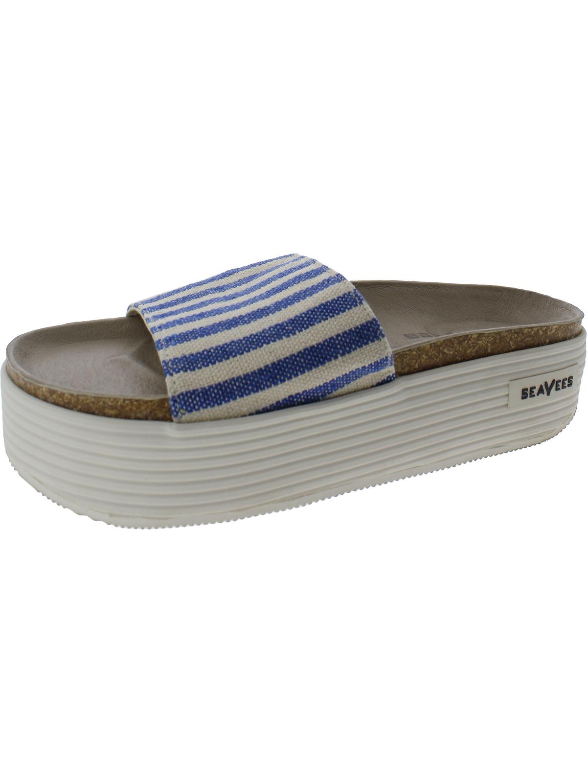 Seavees Catalina Womens Striped Canvas Platform Sandals In Blue