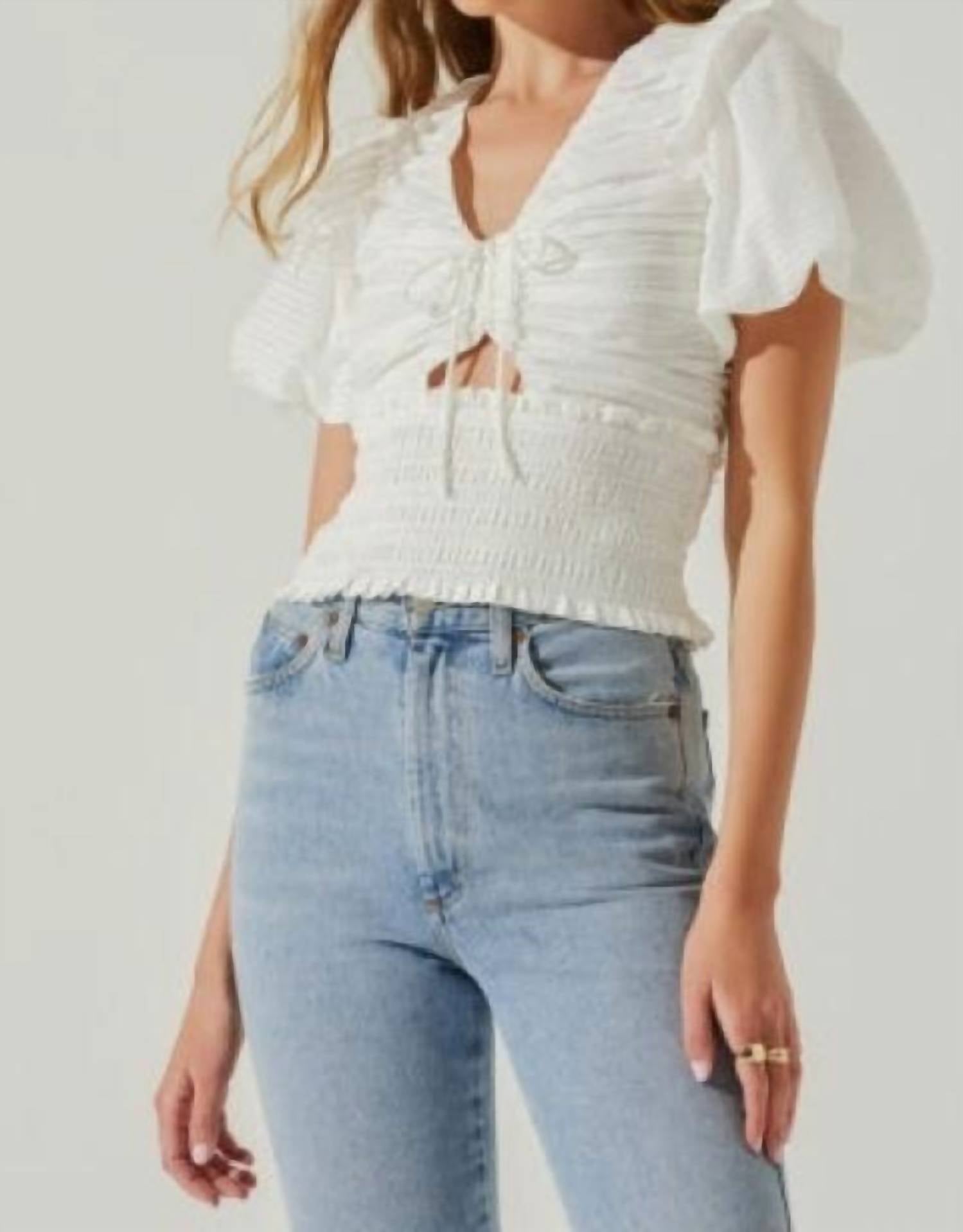 Shop Astr Itzyana Ruched Puff Sleeve Top In White
