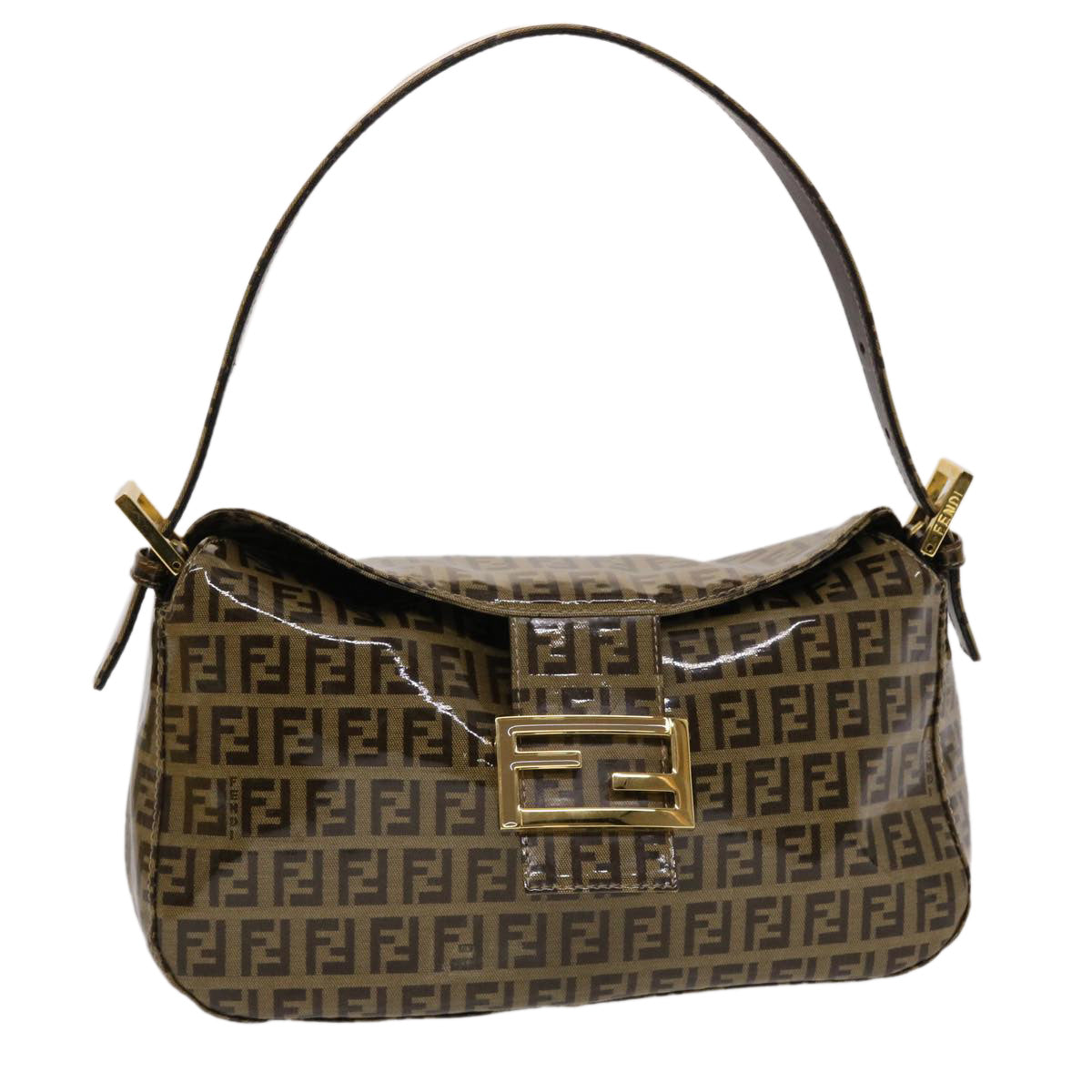 image of Fendi Zucchino Canvas Mamma Baguette Shoulder Bag Brown