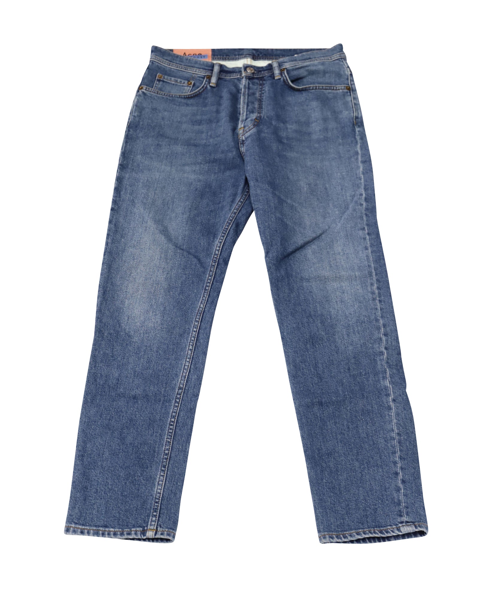 image of Acne Studios Slim Tapered Jeans in Mid Blue Cotton