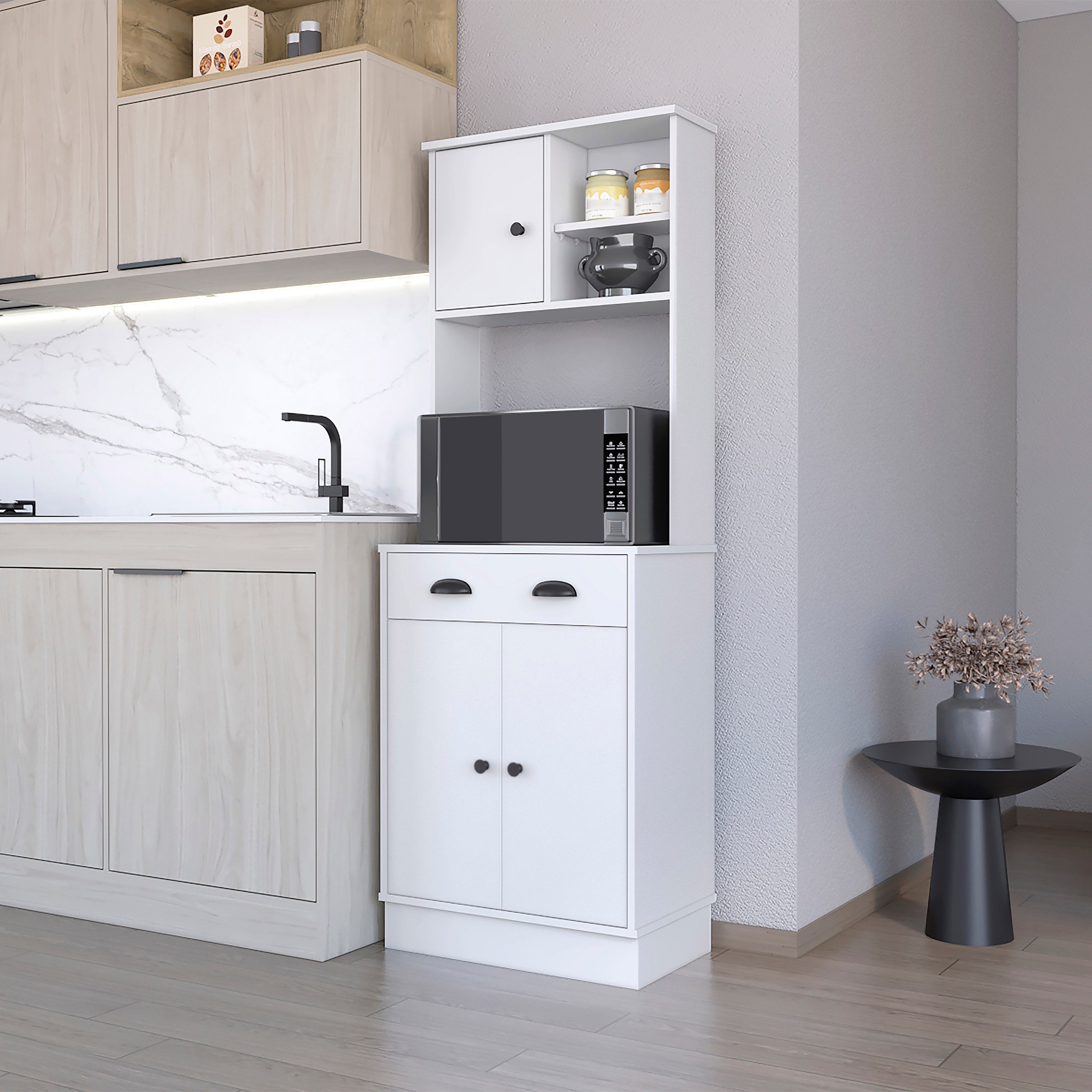 Streamdale Furniture Streamdale Palmer 2-door Cabinet Microwave Kitchen Pantry In White